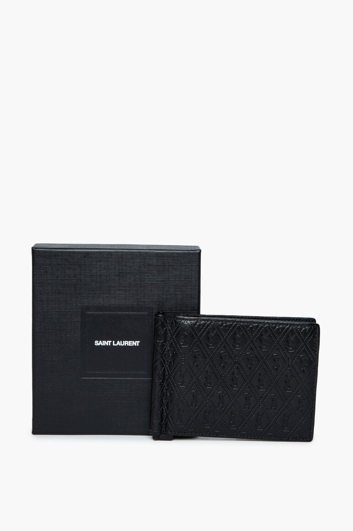 Saint Laurent Black Monogram Embossed Leather Bill Clip Wallet