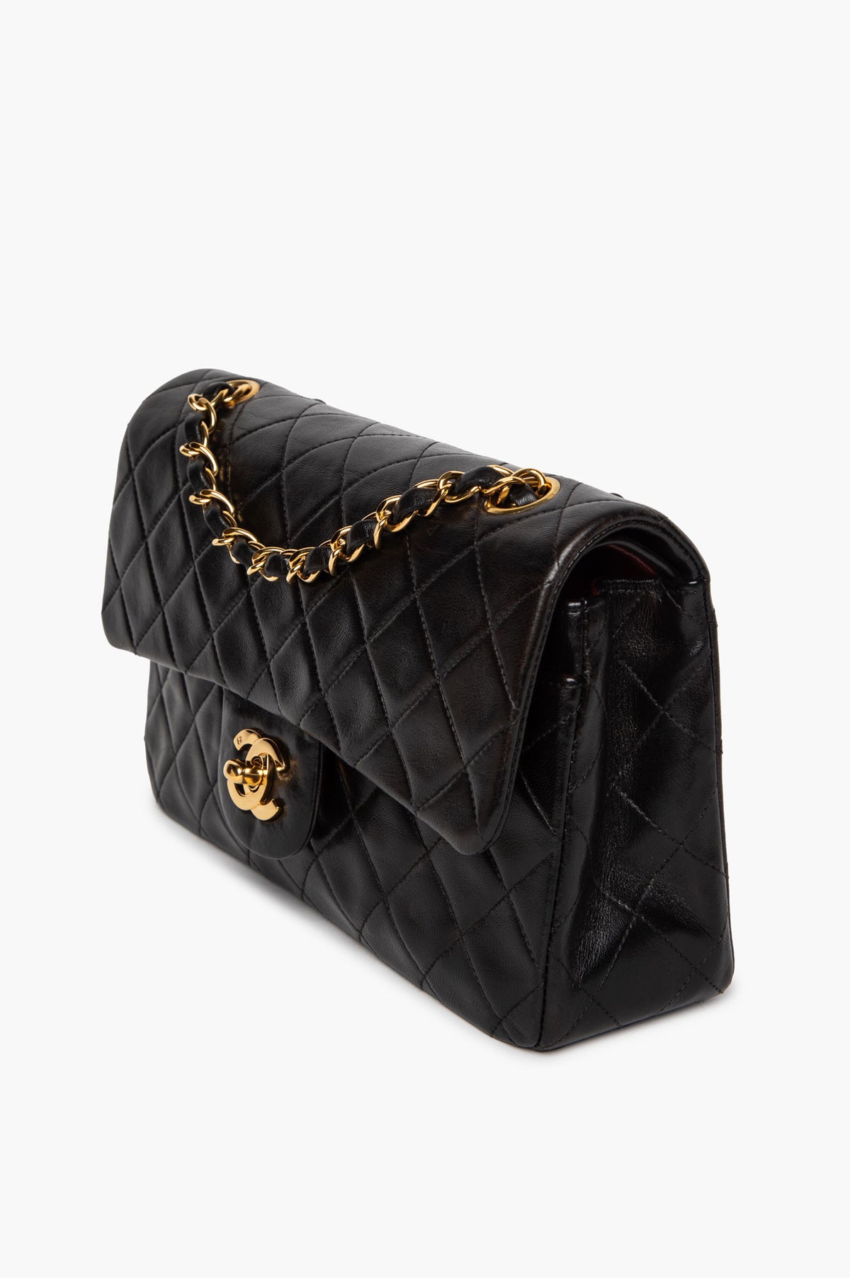 Chanel 90s VTG Black Lambskin 24k Gold Plated Medium Classic Flap
