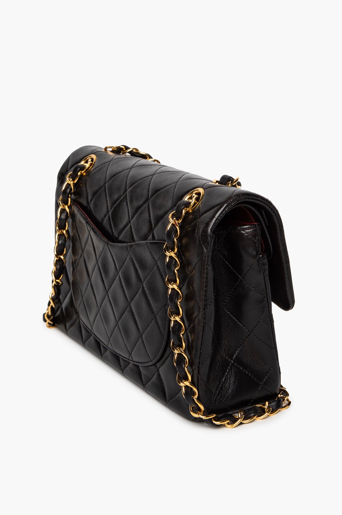 Chanel 90s VTG Black Lambskin 24k Gold Plated Medium Classic Flap