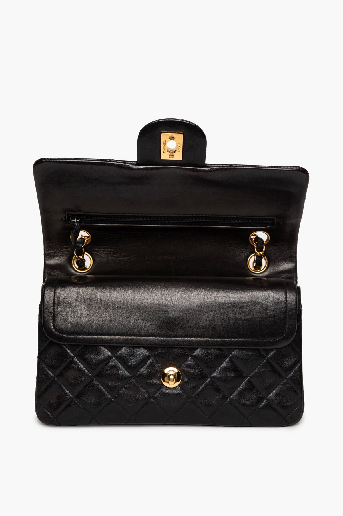Chanel 90s VTG Black Lambskin 24k Gold Plated Medium Classic Flap