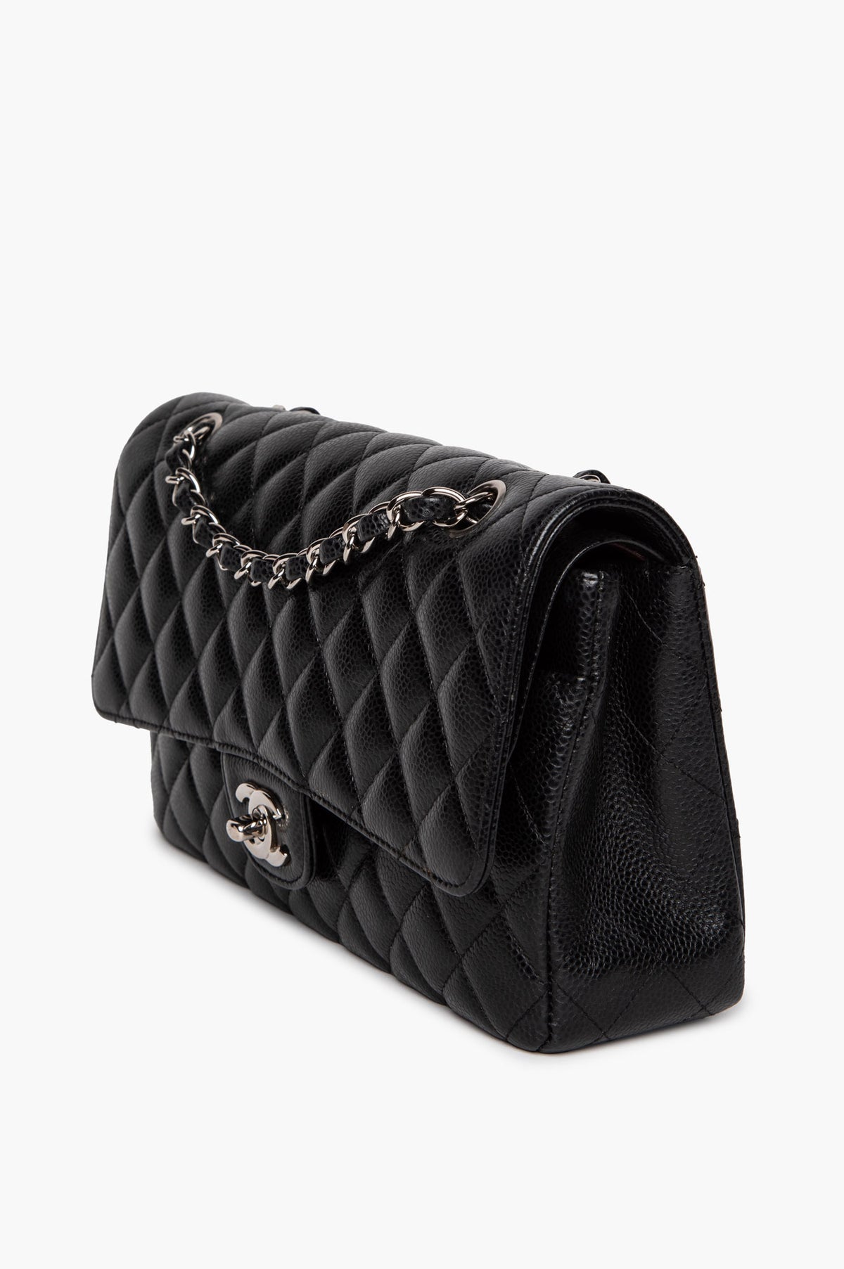 Chanel Black Caviar Silver Hardware Medium Classic Flap Bag