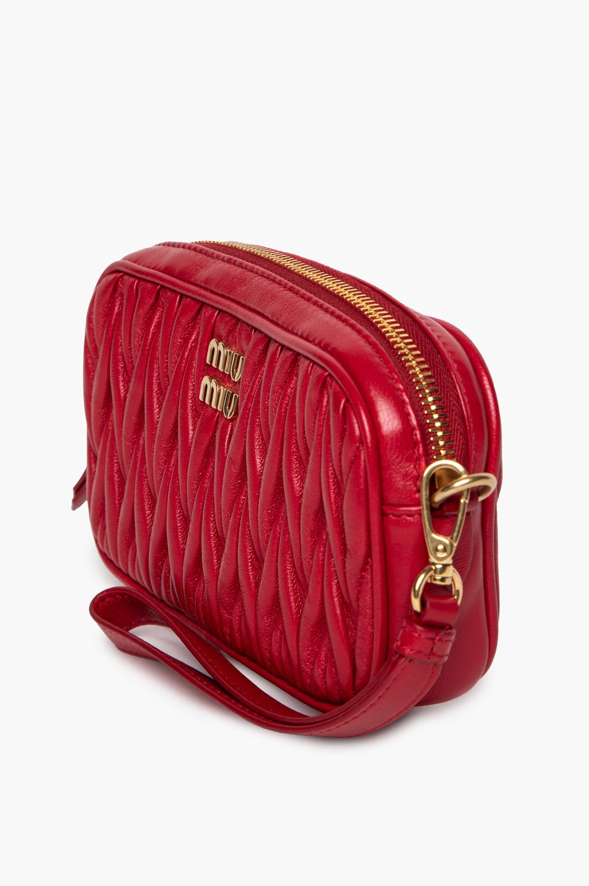 Miu Miu Red Nappa Leather Matelassé Wristlet Pouch