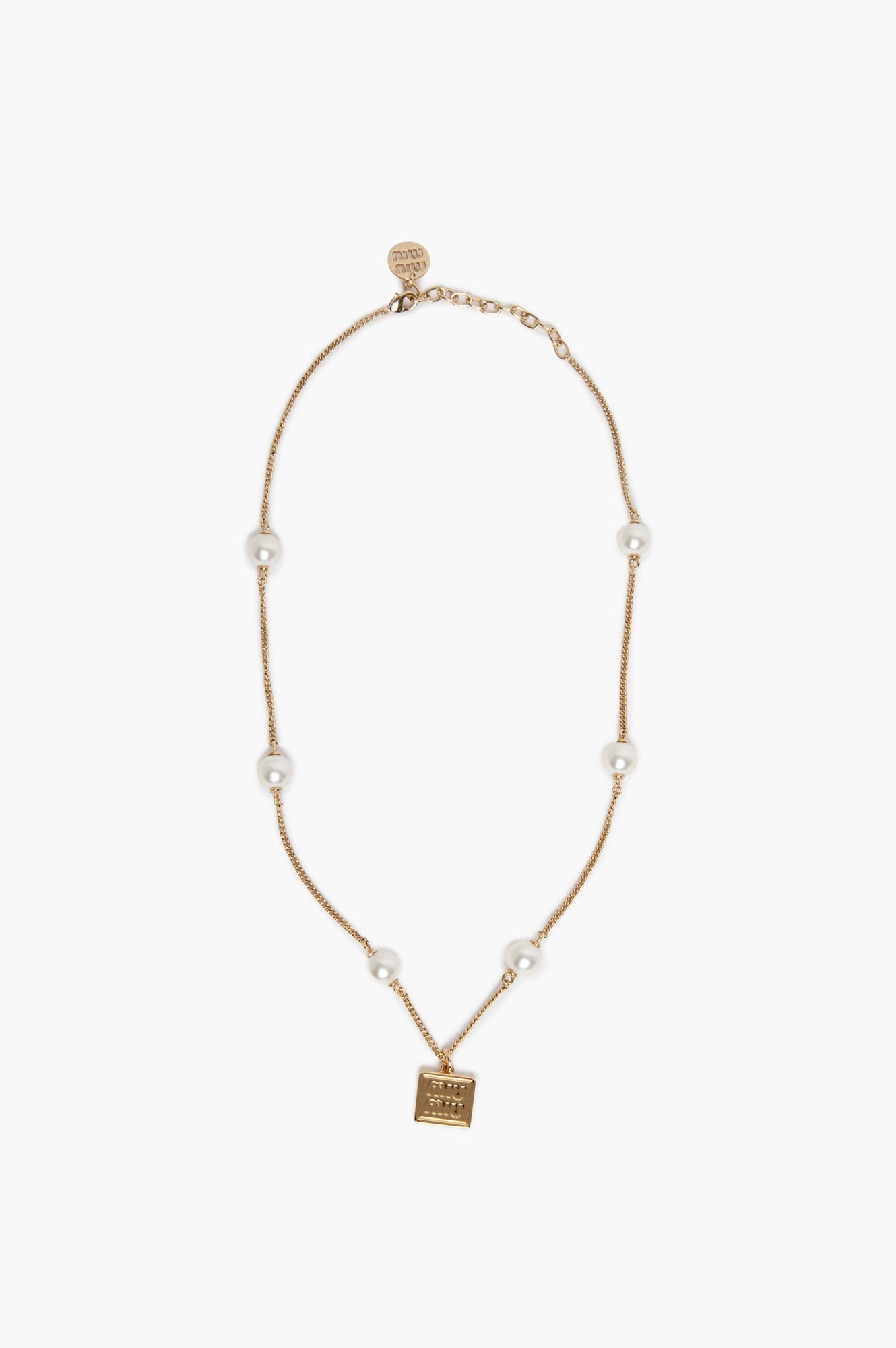 Miu Miu Gold Logo With Pearl Necklace