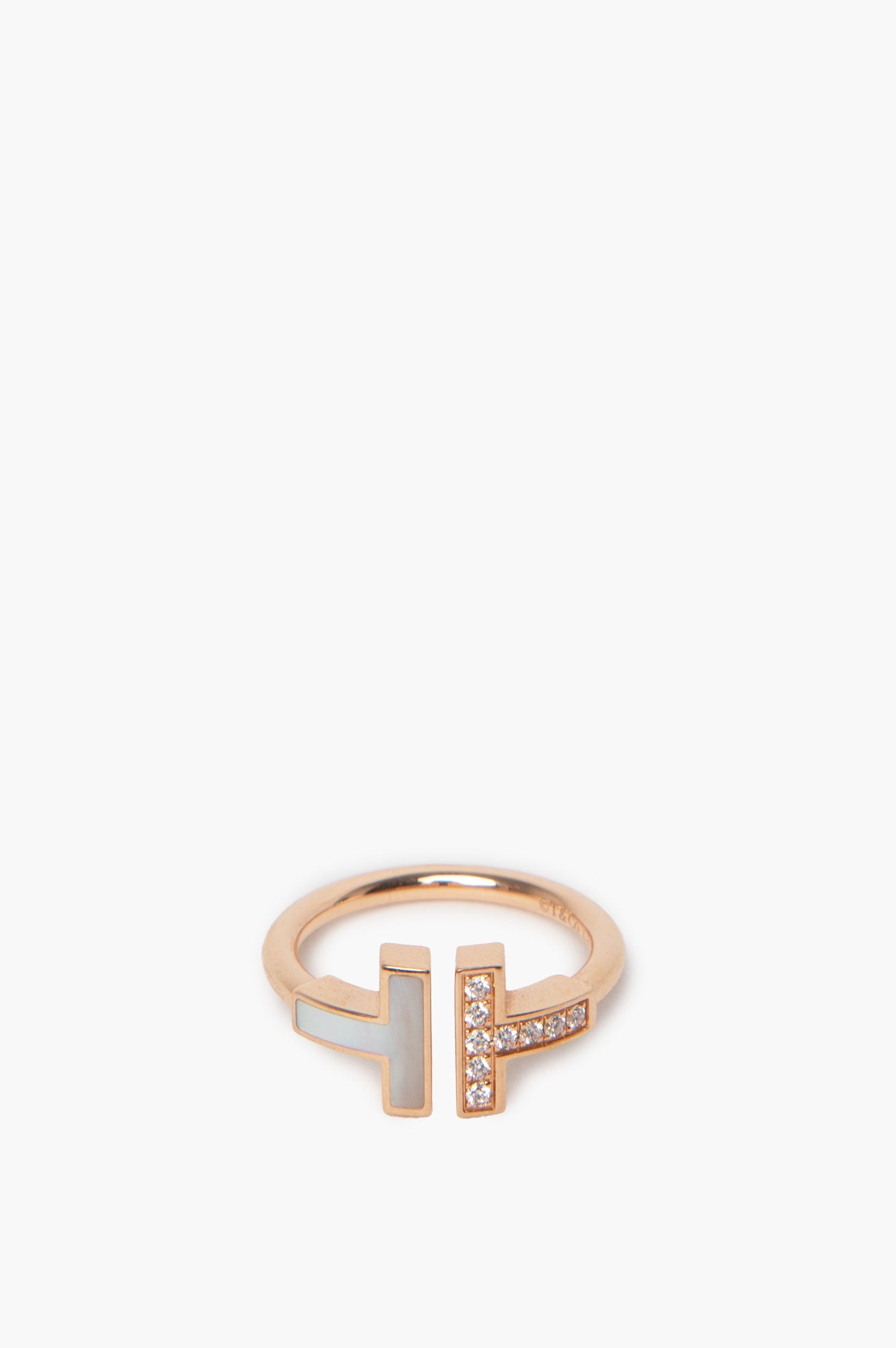 Tiffany & Co Rose Gold Diamonds and MOP T Wire Ring Size 4