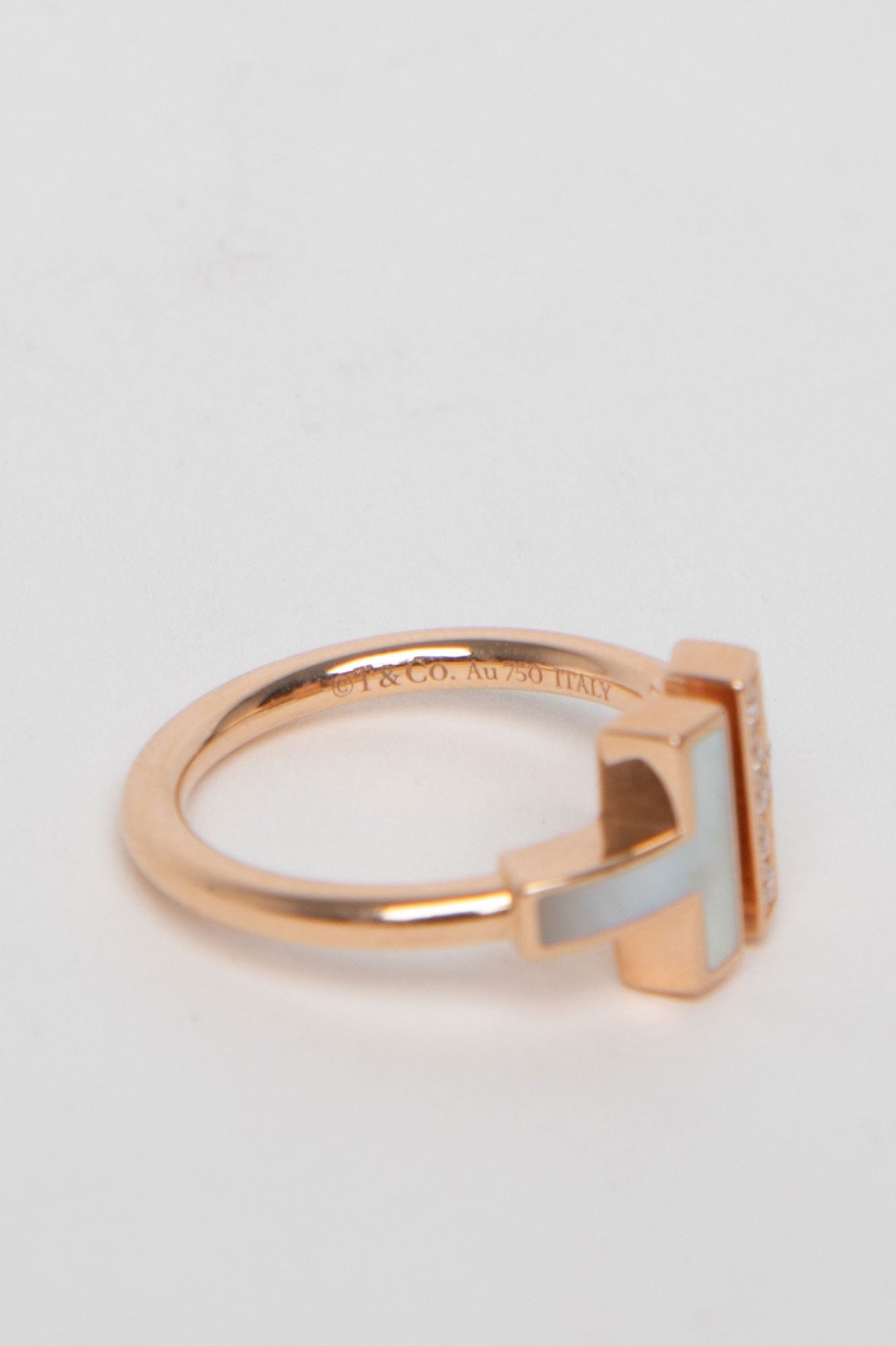 Tiffany & Co Rose Gold Diamonds and MOP T Wire Ring Size 4