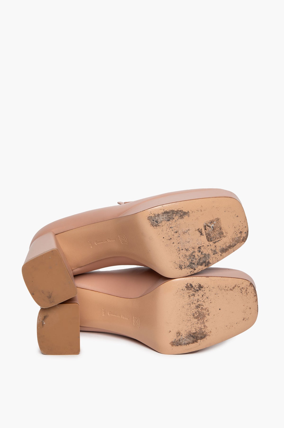 Gianvito Rossi Peach Leather Rouen Platform Penny Loafers Size 39.5