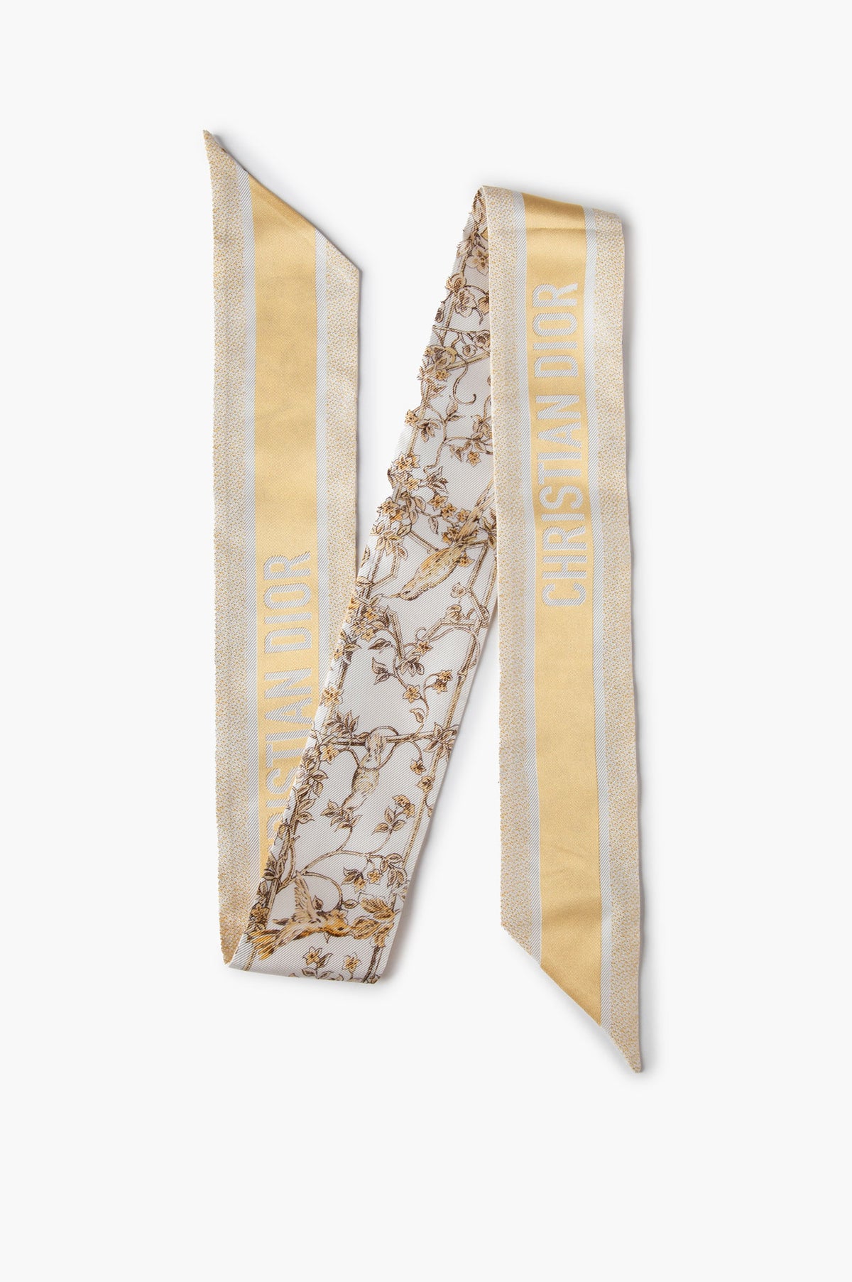 Christian Dior Yellow Silk Floral Print Mitzah Scarf