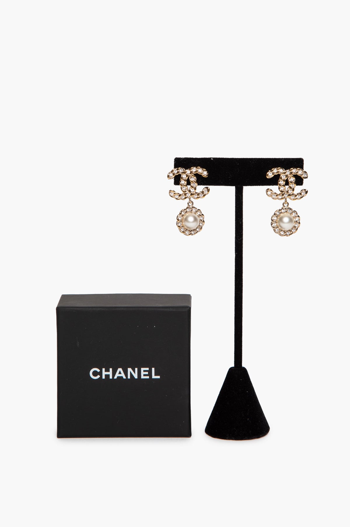 Chanel Spring 19B Champagne Gold Faux Pearl & Strass CC Drop Earrings