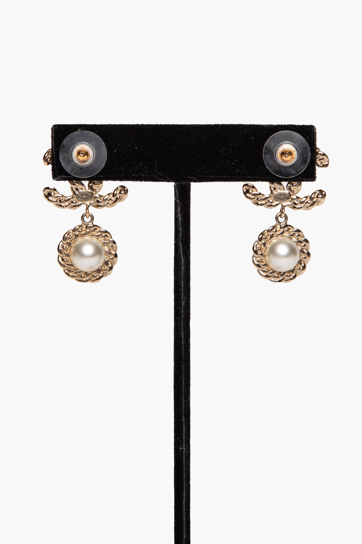 Chanel Spring 19B Champagne Gold Faux Pearl & Strass CC Drop Earrings