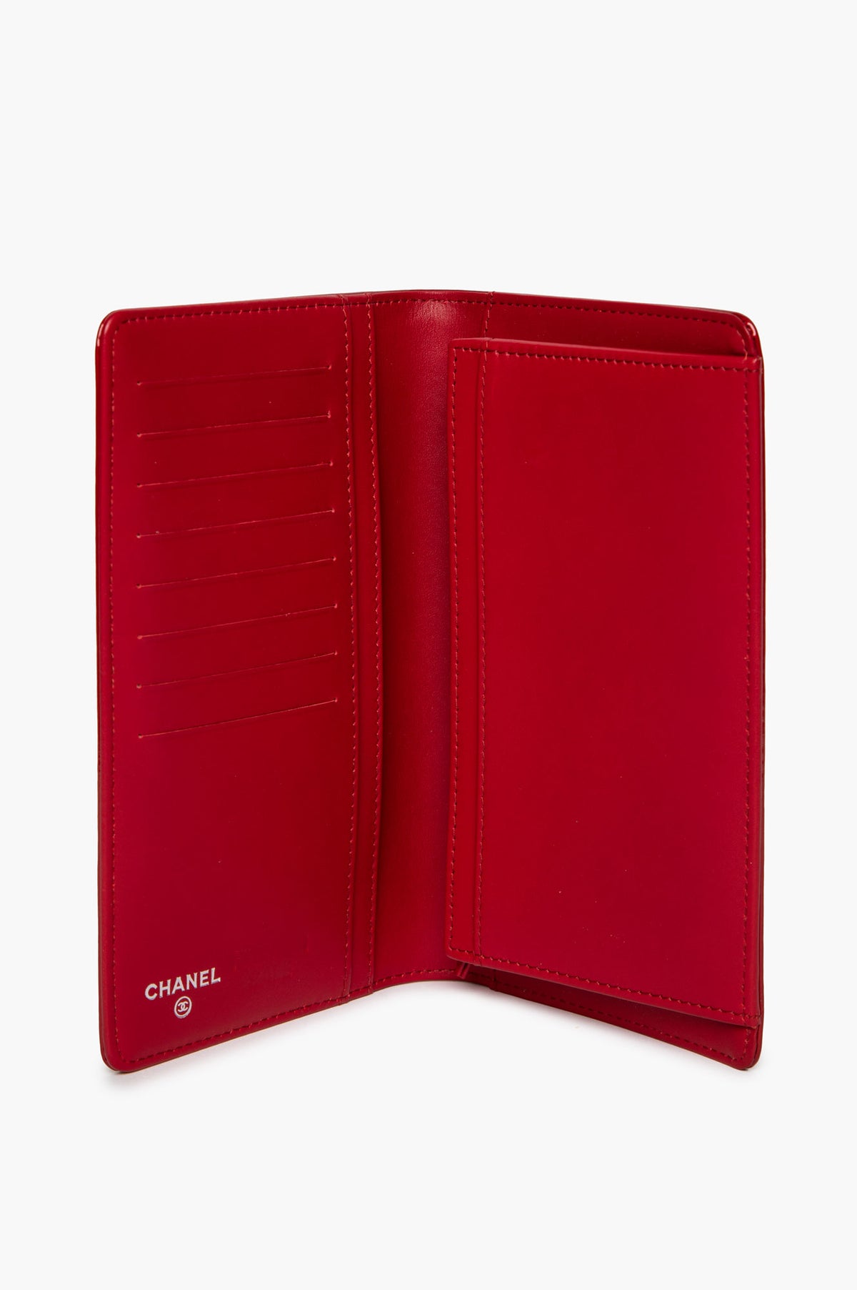 Chanel Red Patent Camellia Embossed Wallet