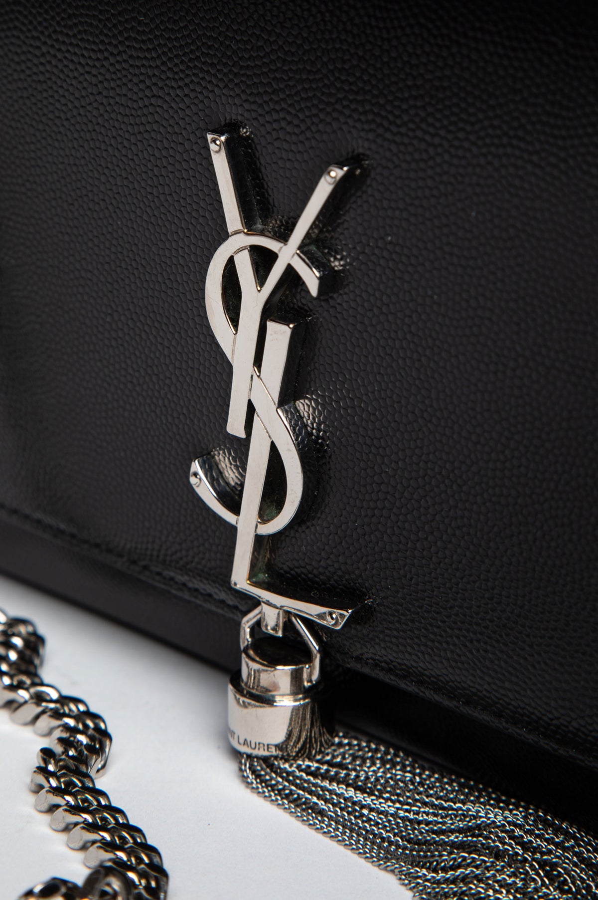 Saint Laurent Black Grain de Poudre Kate Tassel Bag