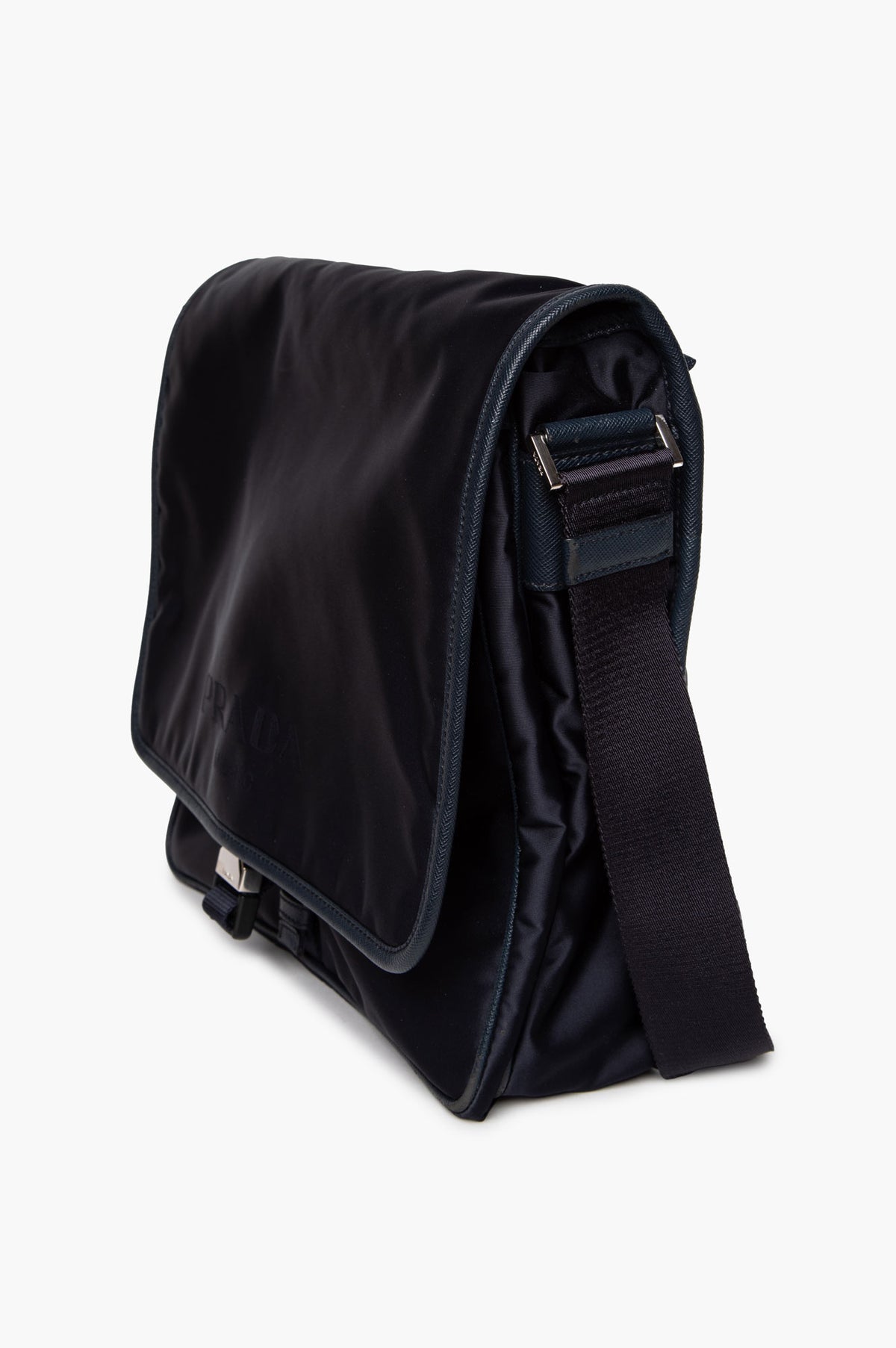 Prada Navy Tessuto Nylon Saffiano Trimmed Messenger Bag