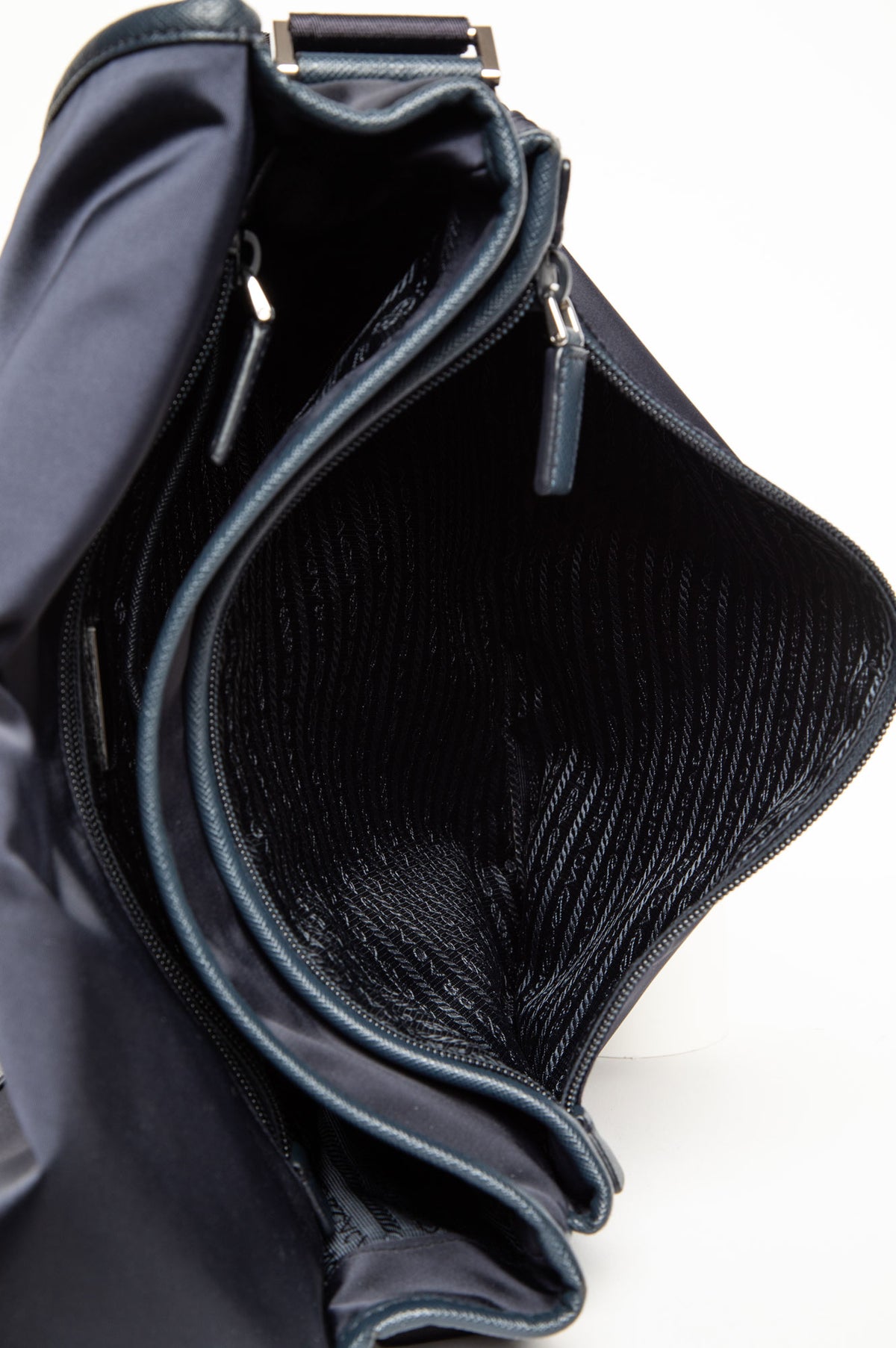 Prada Navy Tessuto Nylon Saffiano Trimmed Messenger Bag