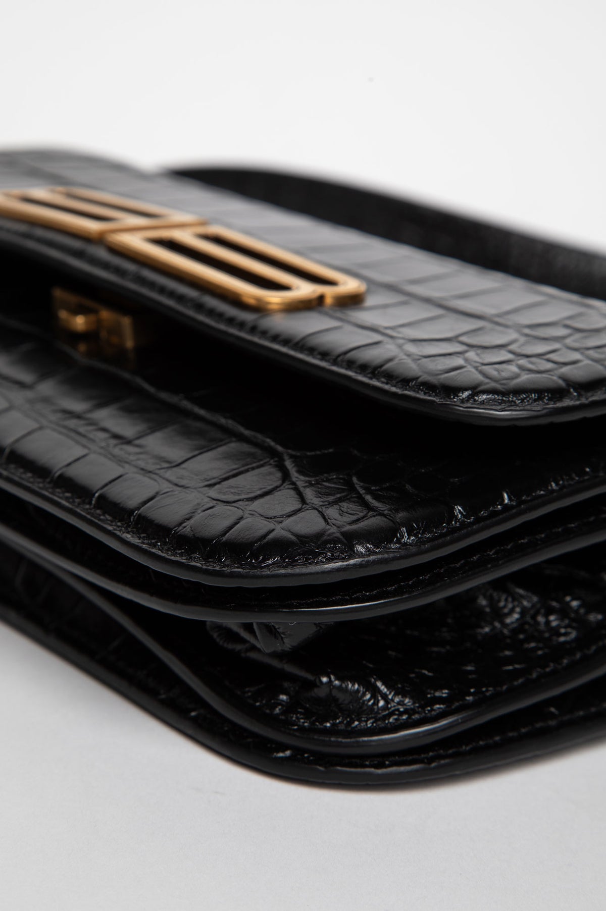 Balenciaga Black Crocodile-Embossed Small Gossip Bag