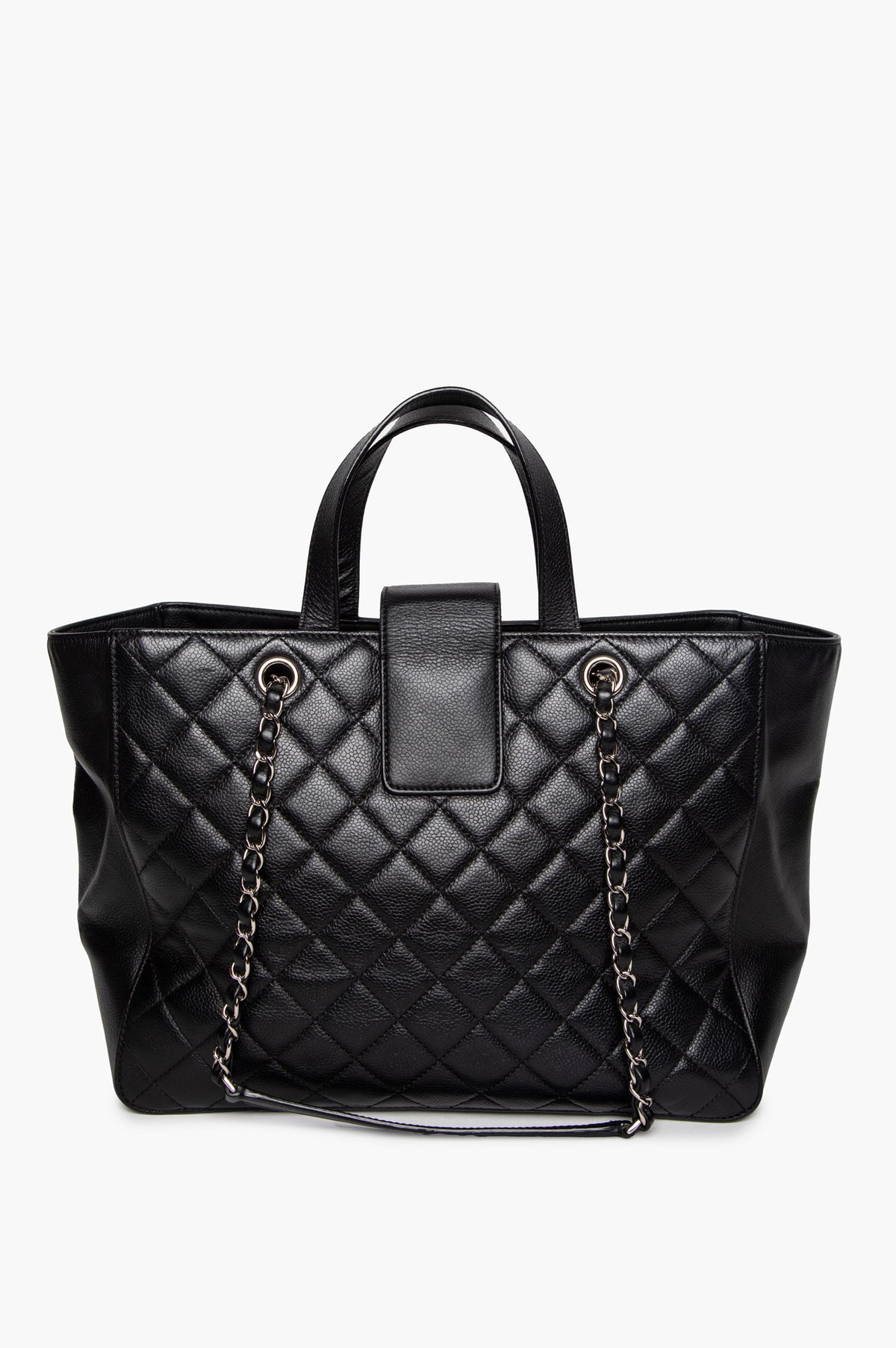 Chanel Black Quilted Caviar Box Shopping Tote