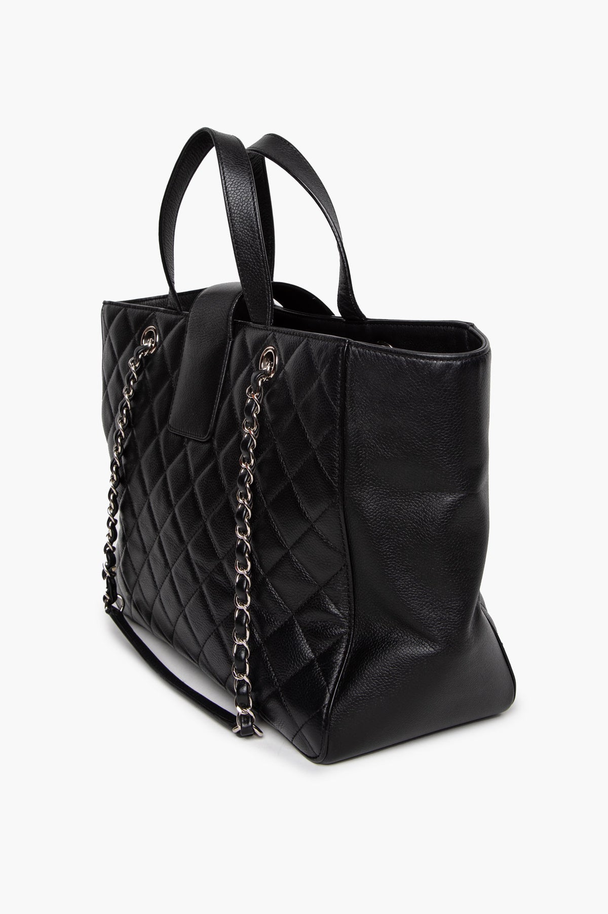 Chanel Black Quilted Caviar Box Shopping Tote