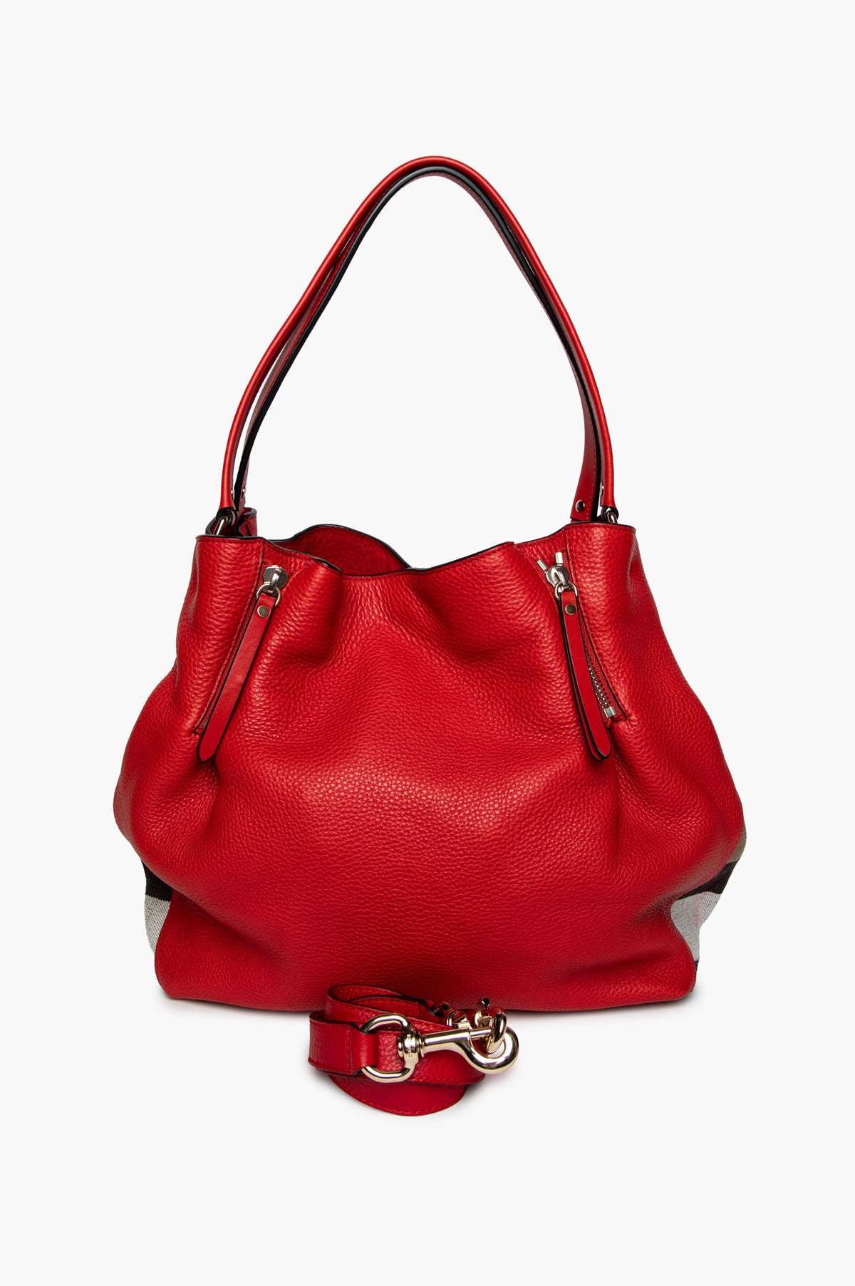 Burberry Red Leather House Check Maidstone MM Bag