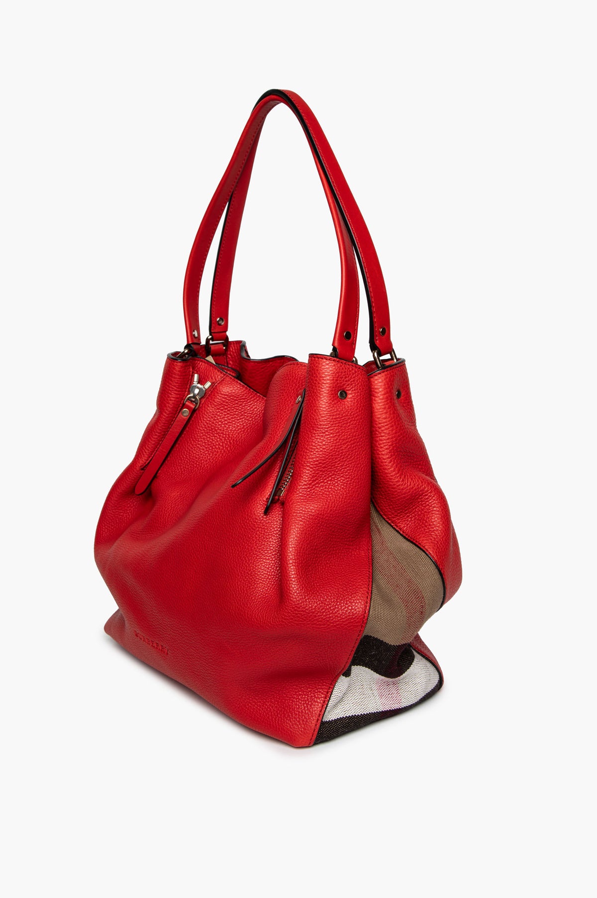 Burberry Red Leather House Check Maidstone MM Bag