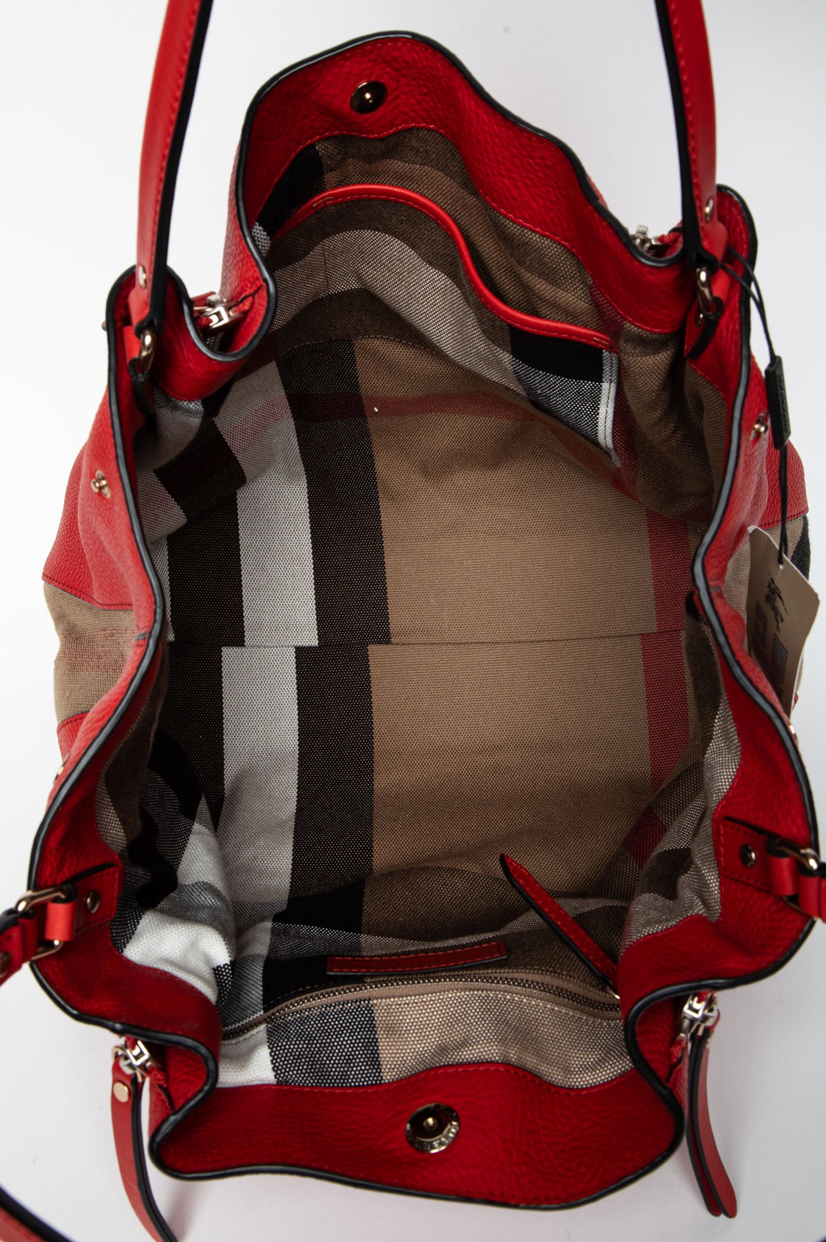 Burberry Red Leather House Check Maidstone MM Bag