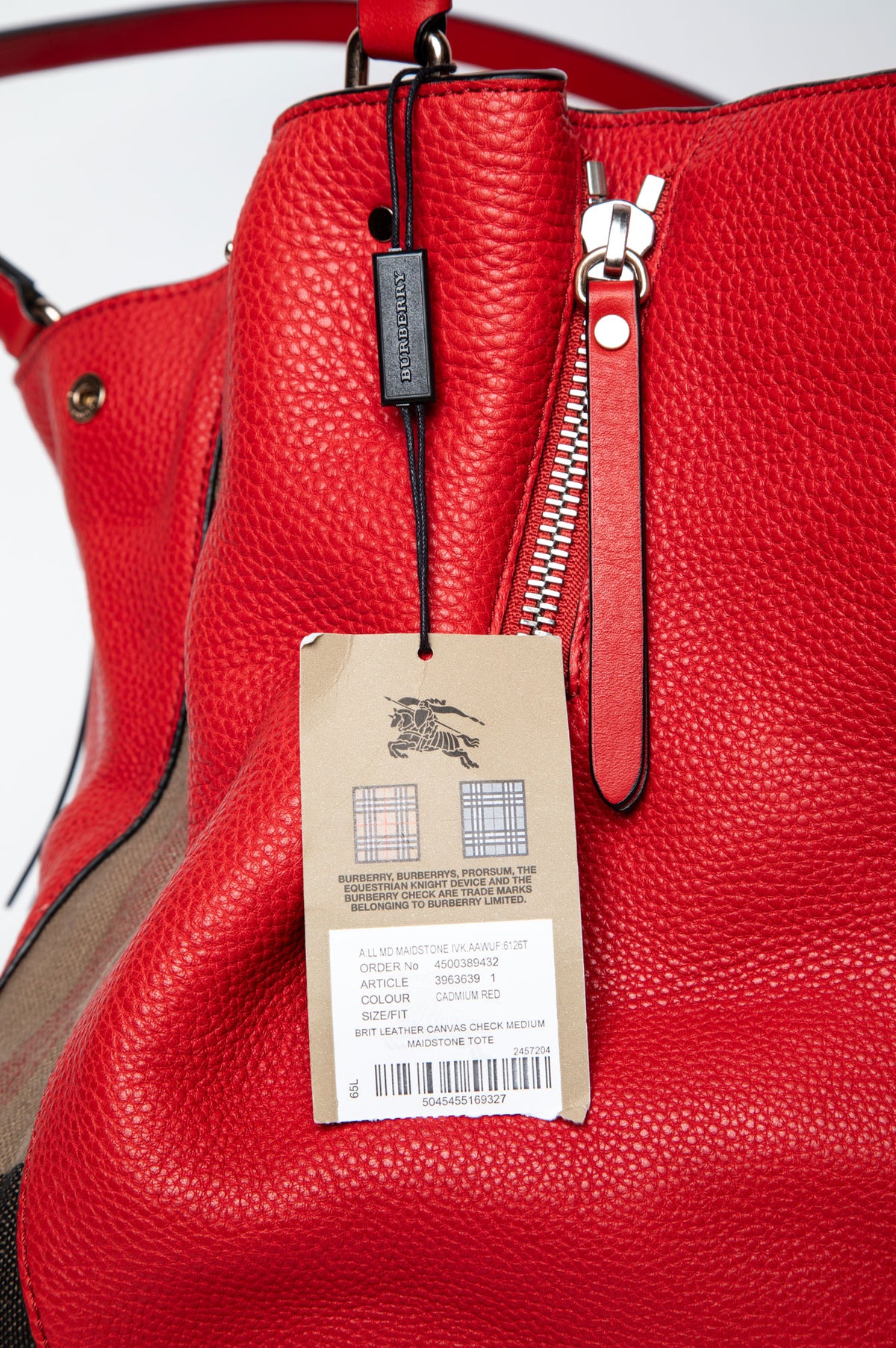 Burberry Red Leather House Check Maidstone MM Bag