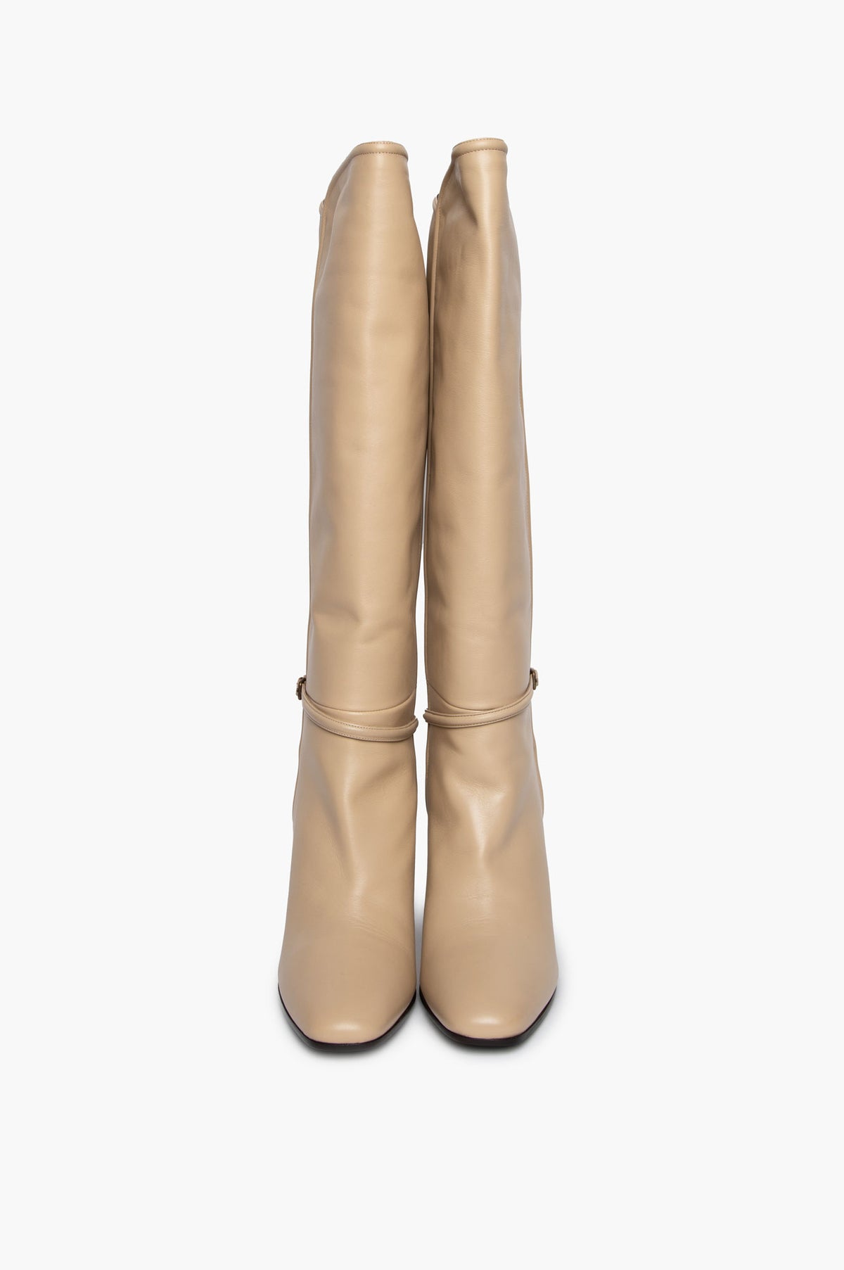 Saint Laurent Beige Leather Jane Knee-High Boots Size 39.5