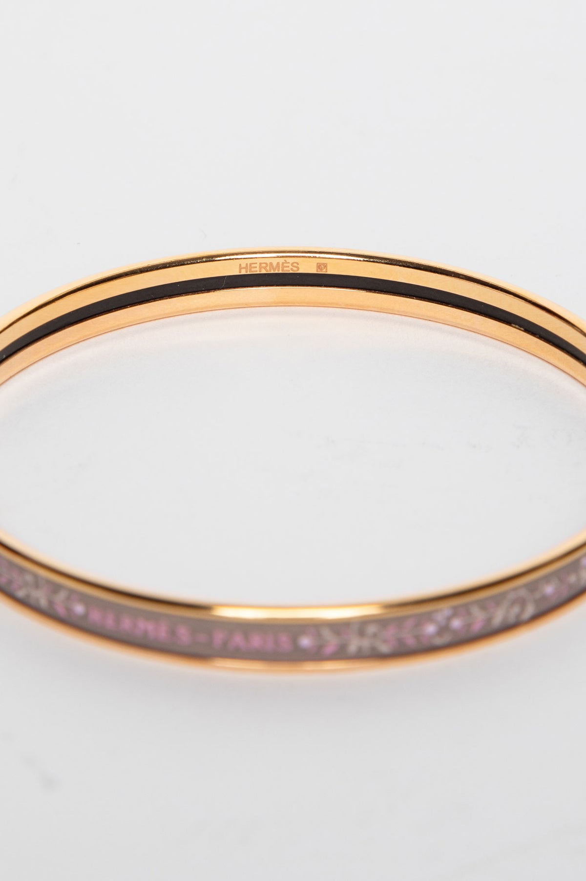 Hermès Floral Enamel Gold Plated Extra Narrow Etriers Bangle
