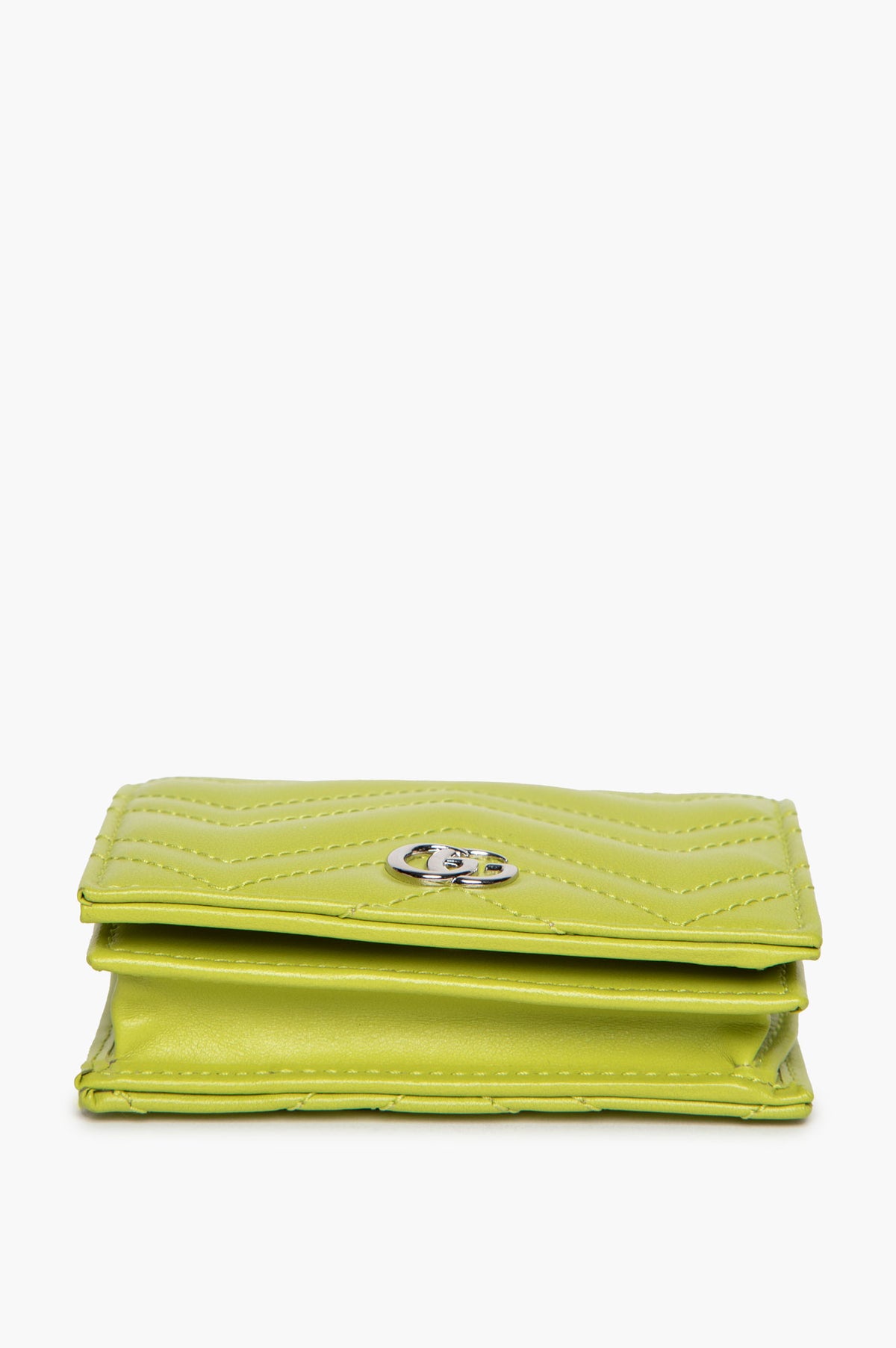 Gucci Lime Green Matelassé GG Marmont Card Case Wallet