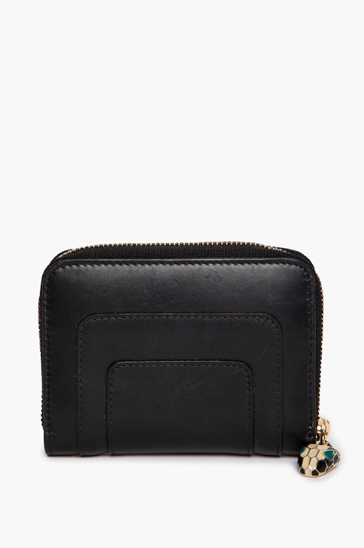 Bvlgari Black Leather Serpenti Zip Wallet