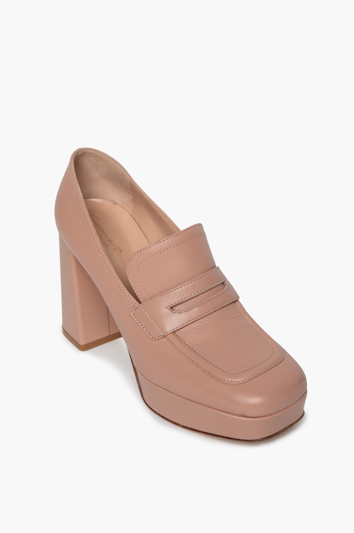 Gianvito Rossi Peach Leather Rouen Platform Penny Loafers Size 39.5
