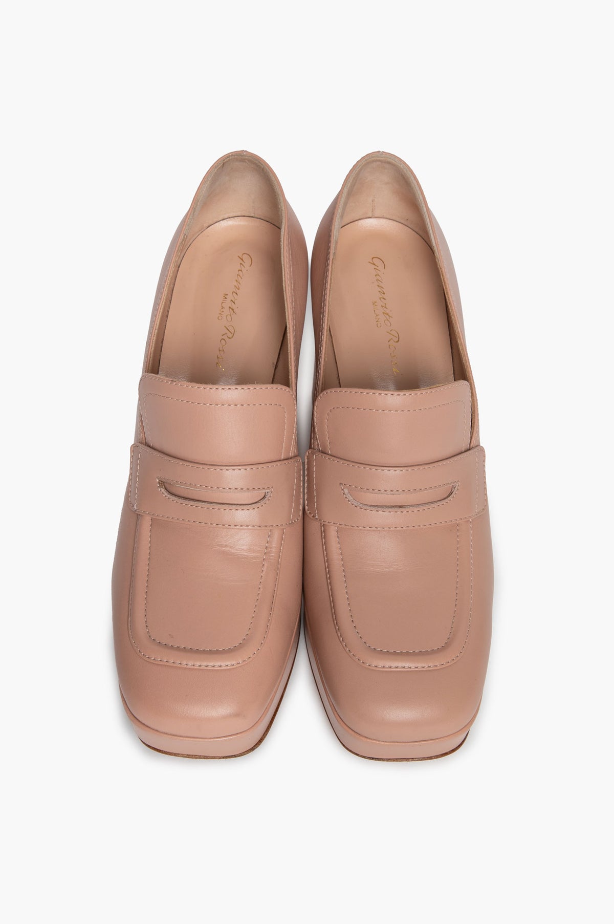 Gianvito Rossi Peach Leather Rouen Platform Penny Loafers Size 39.5