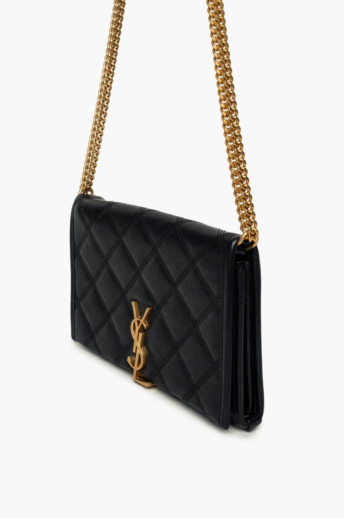 Saint Laurent Black Diamond Quilted Becky Chain Wallet