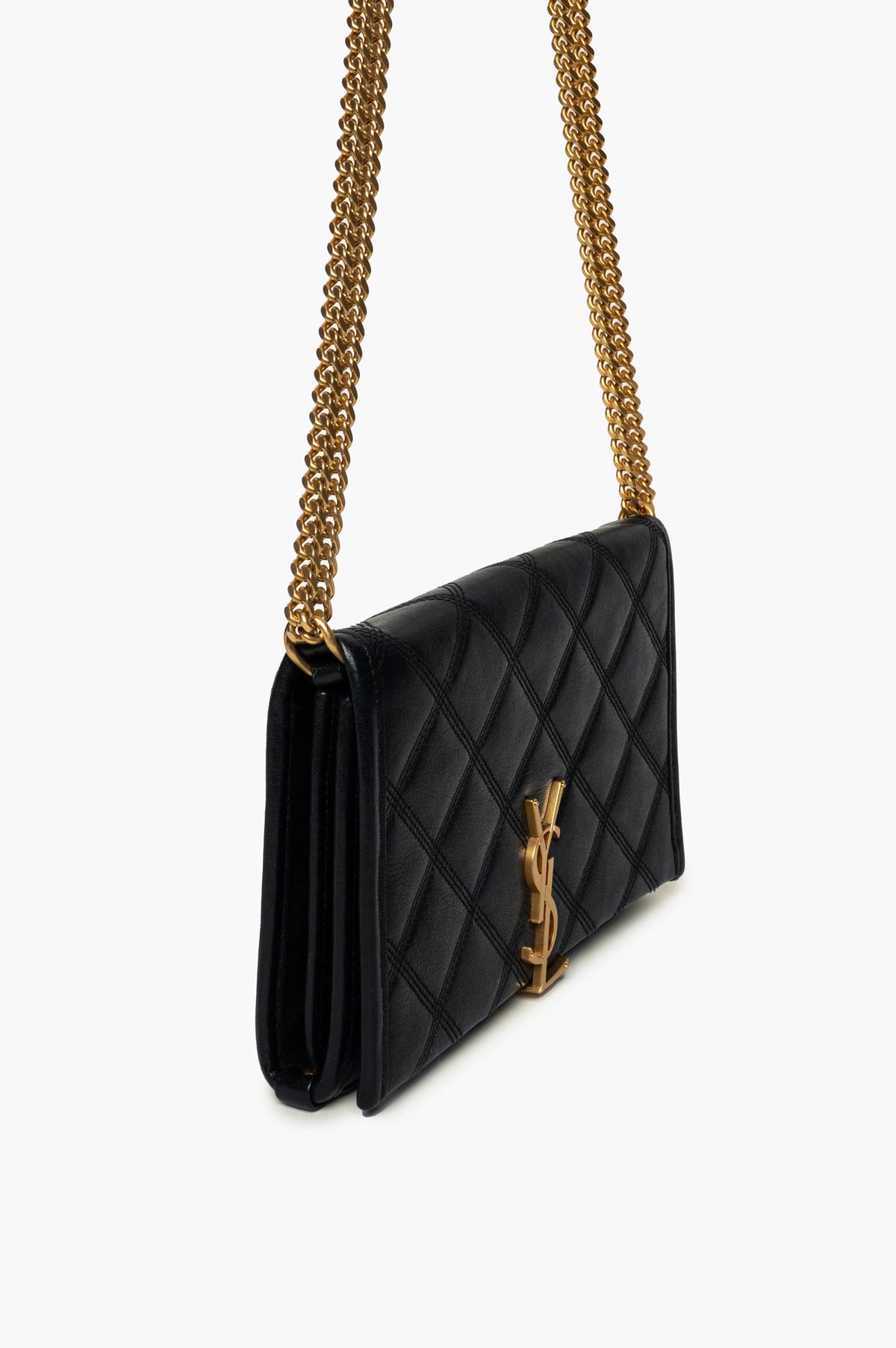 Saint Laurent Black Diamond Quilted Becky Chain Wallet