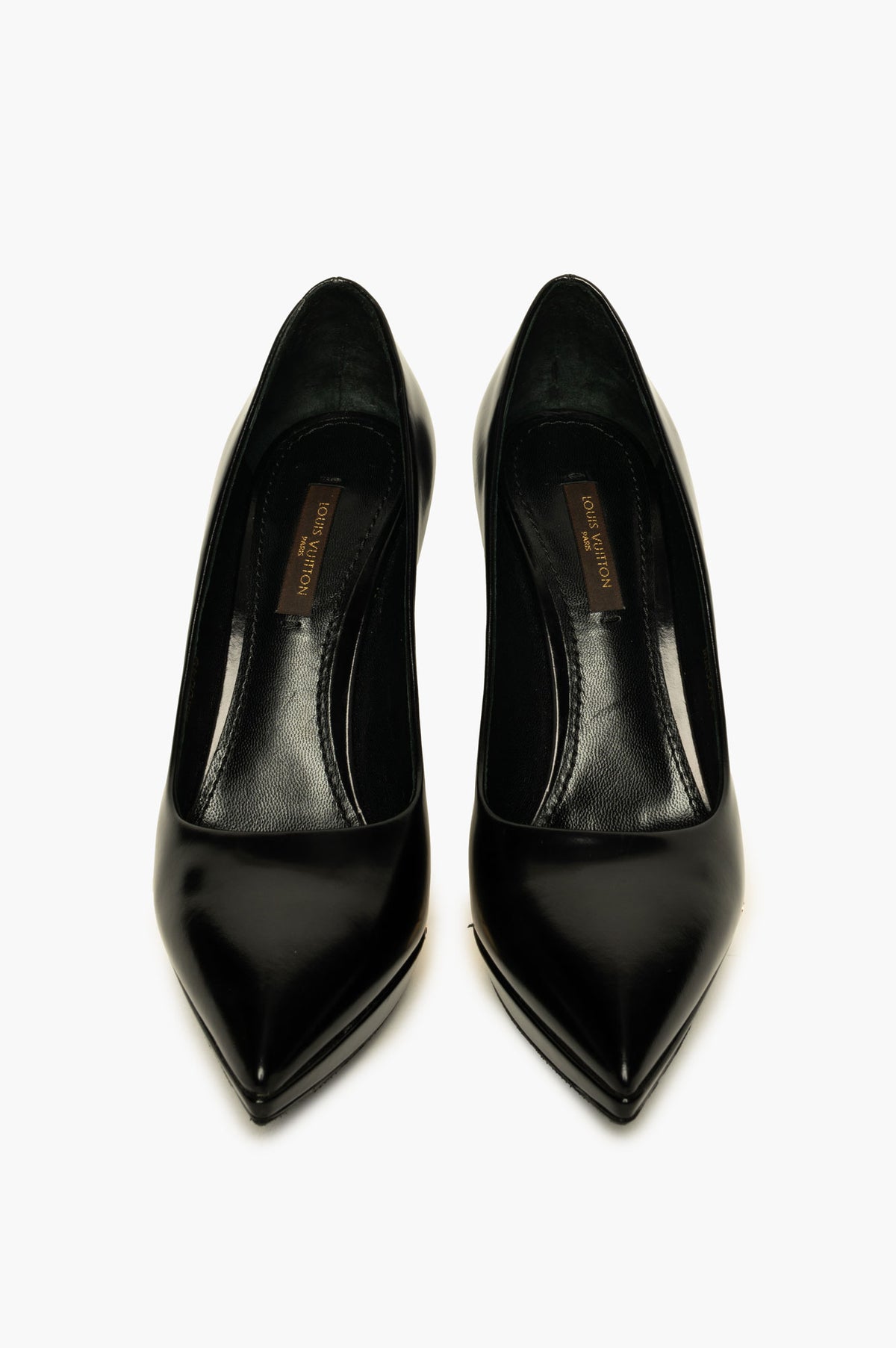 Louis Vuitton Black Leather Gold Metal Panel Pumps