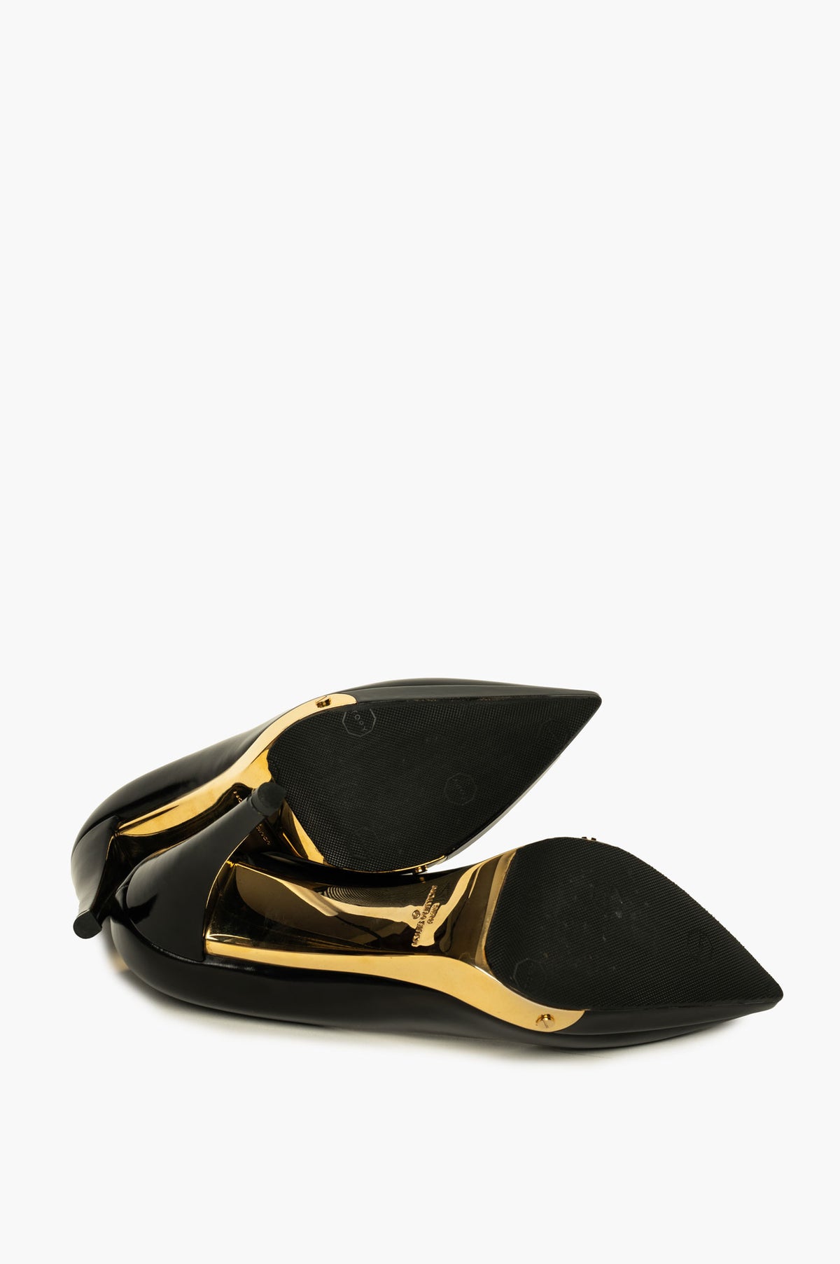 Louis Vuitton Black Leather Gold Metal Panel Pumps