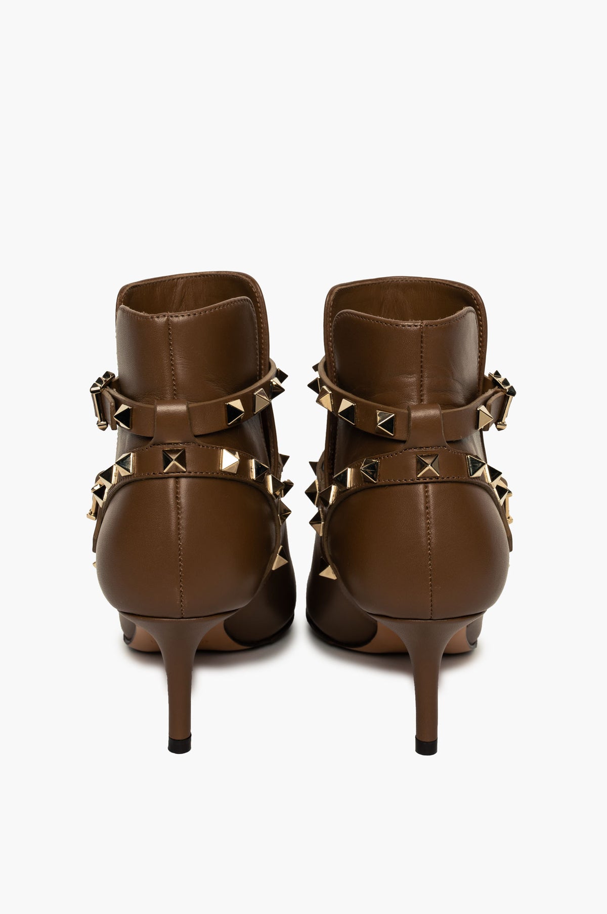 Valentino Brown Leather Rockstud Ankle Boots Size 35.5