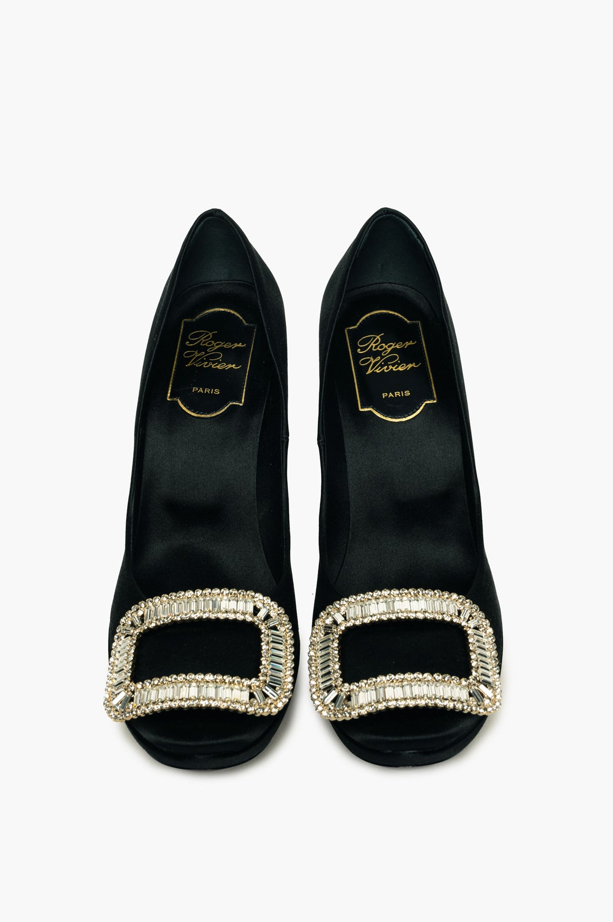 Roger Vivier Black Satin Plaform Pumps Size 36