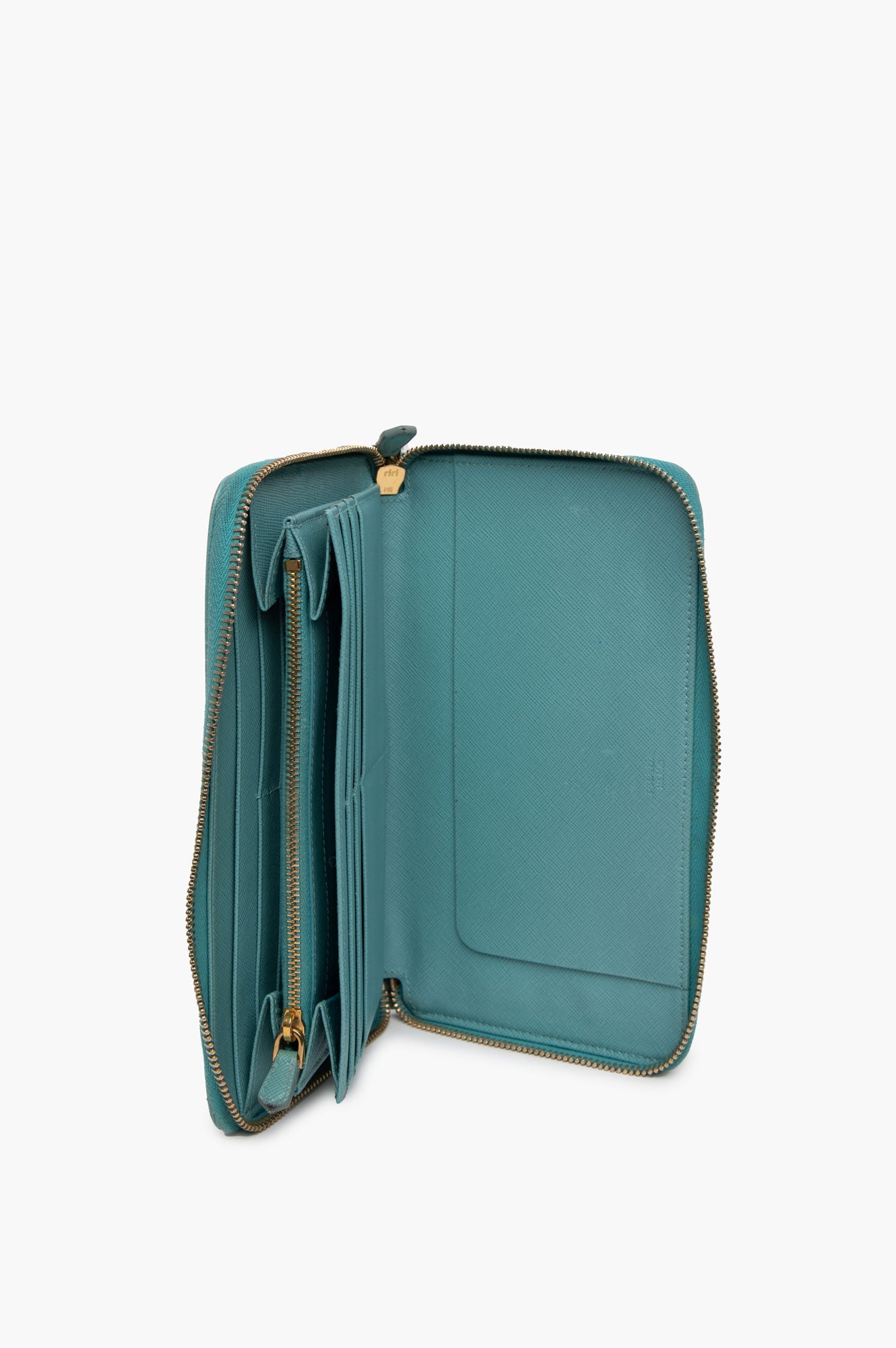 Prada Aqua Blue Saffiano Large Leather Wallet
