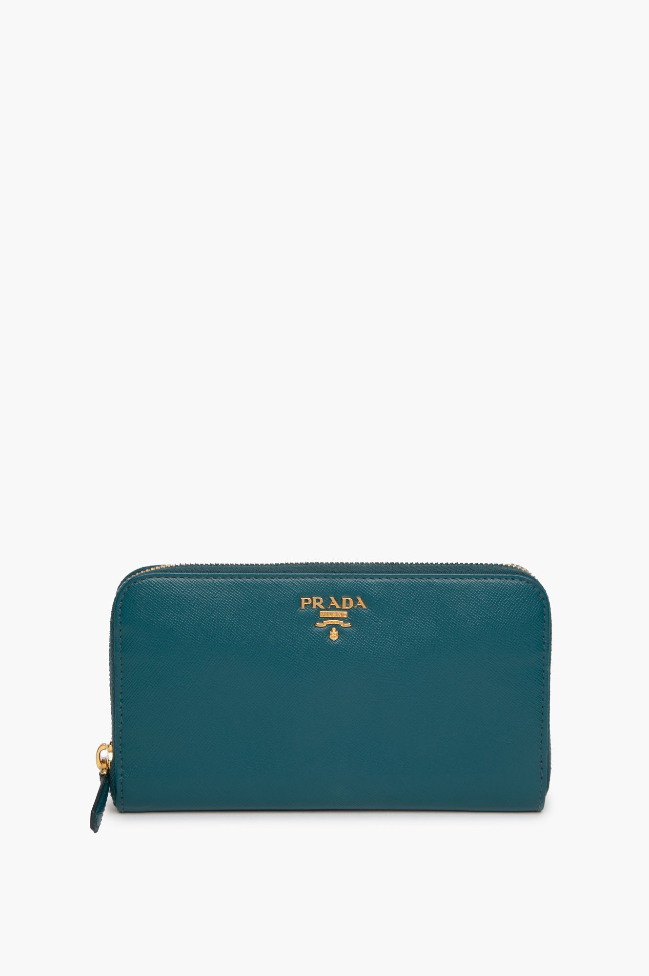 Prada Teal Blue Saffiano Medium Leather Wallet