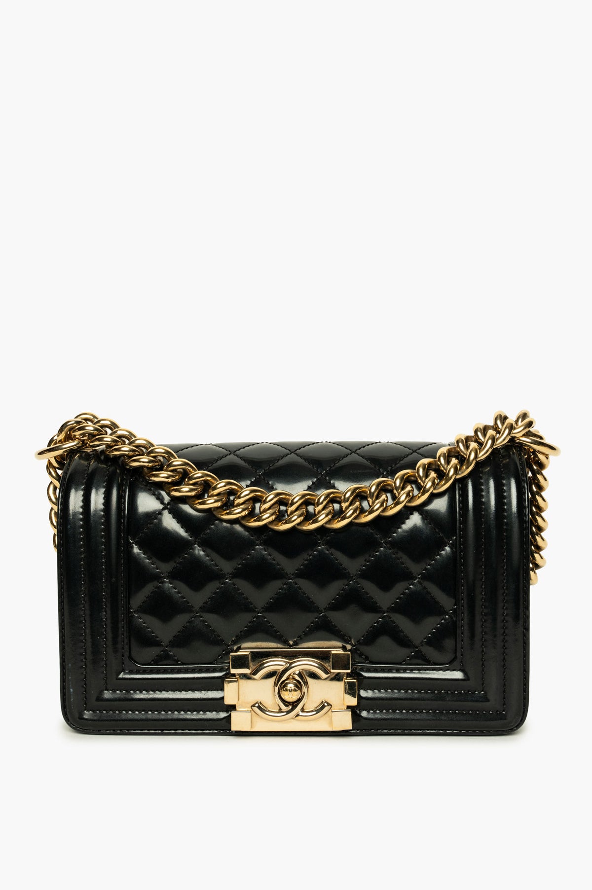 Chanel Small Boy Bag Pearlescent Black Patent Leather GHW