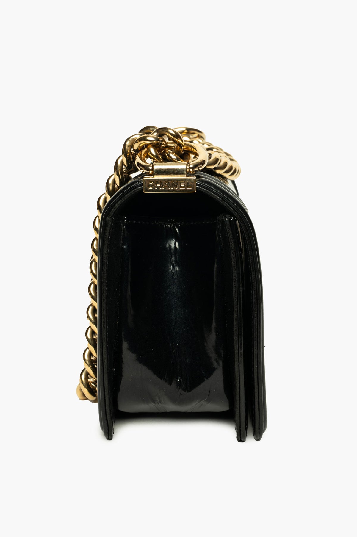 Chanel Small Boy Bag Pearlescent Black Patent Leather GHW