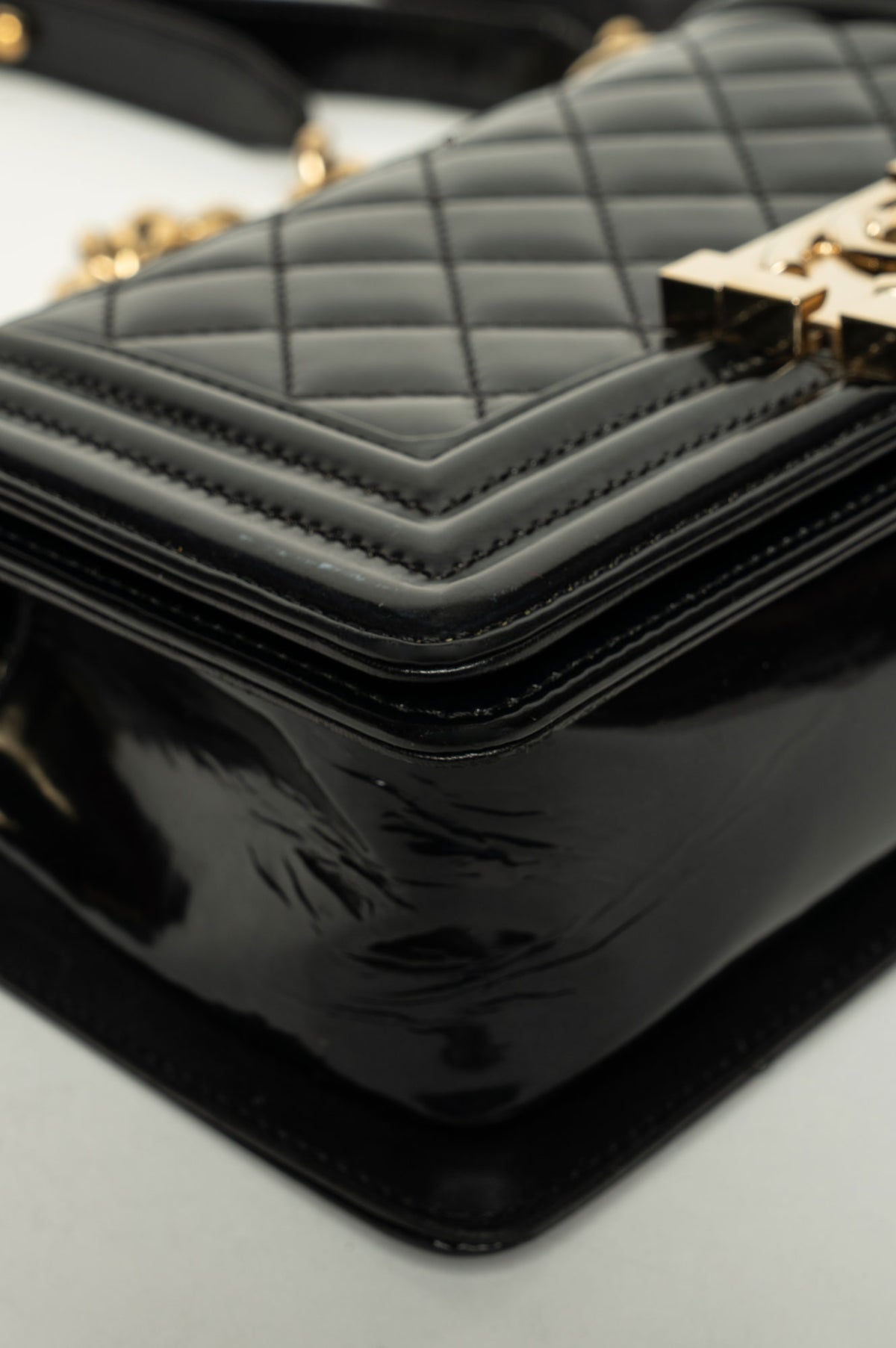 Chanel Small Boy Bag Pearlescent Black Patent Leather GHW