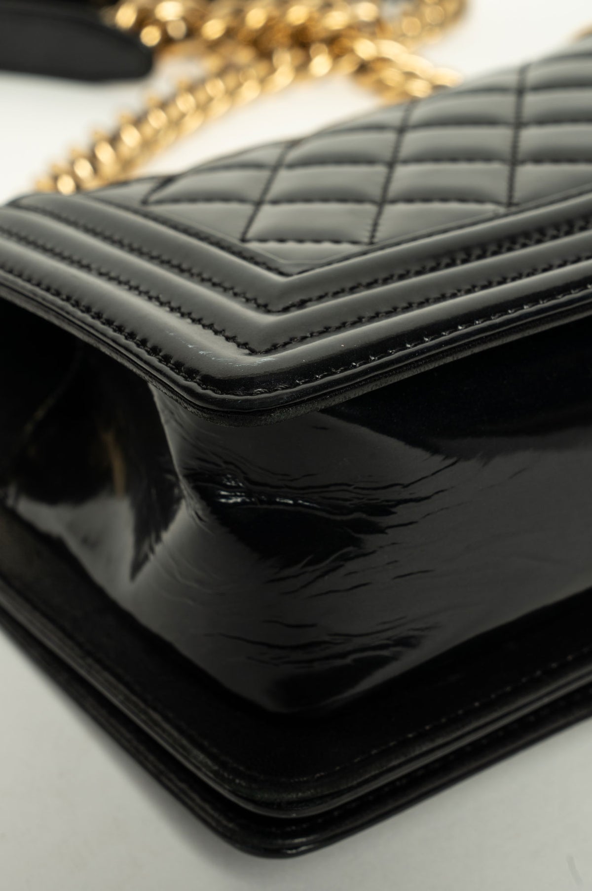 Chanel Small Boy Bag Pearlescent Black Patent Leather GHW