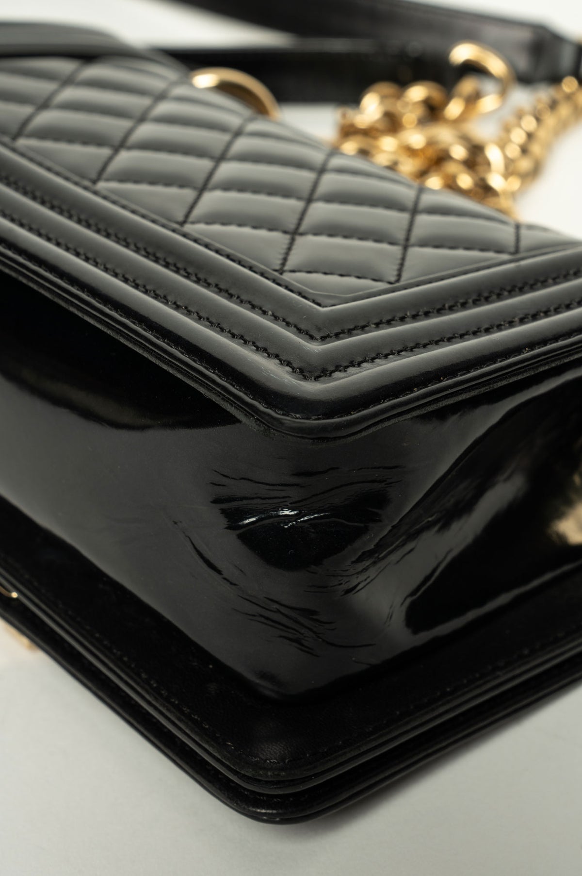 Chanel Small Boy Bag Pearlescent Black Patent Leather GHW