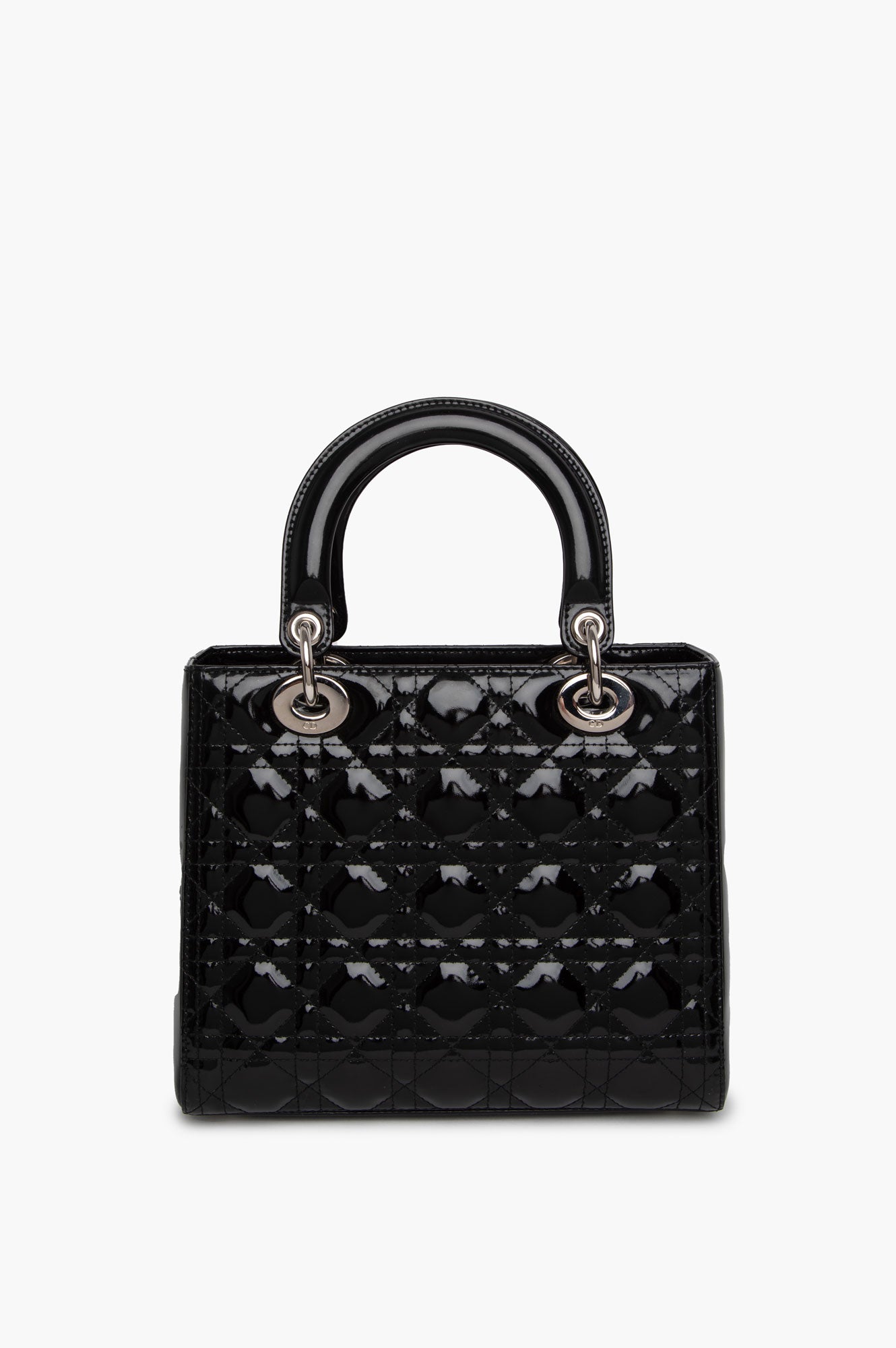 Christian Dior Black Lady Dior Patent Medium Bag