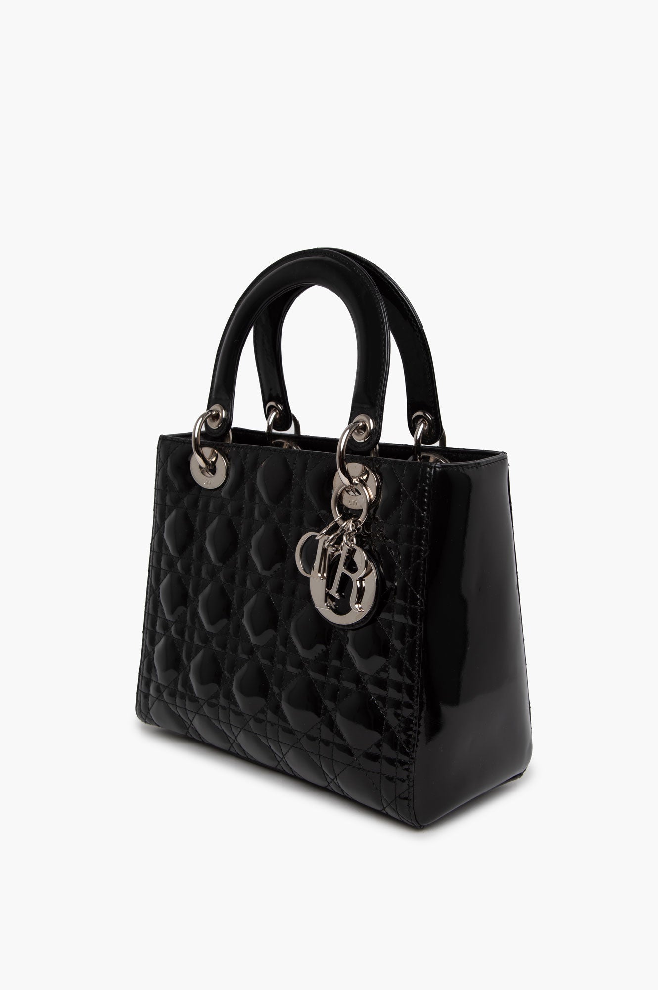Christian Dior Black Lady Dior Patent Medium Bag