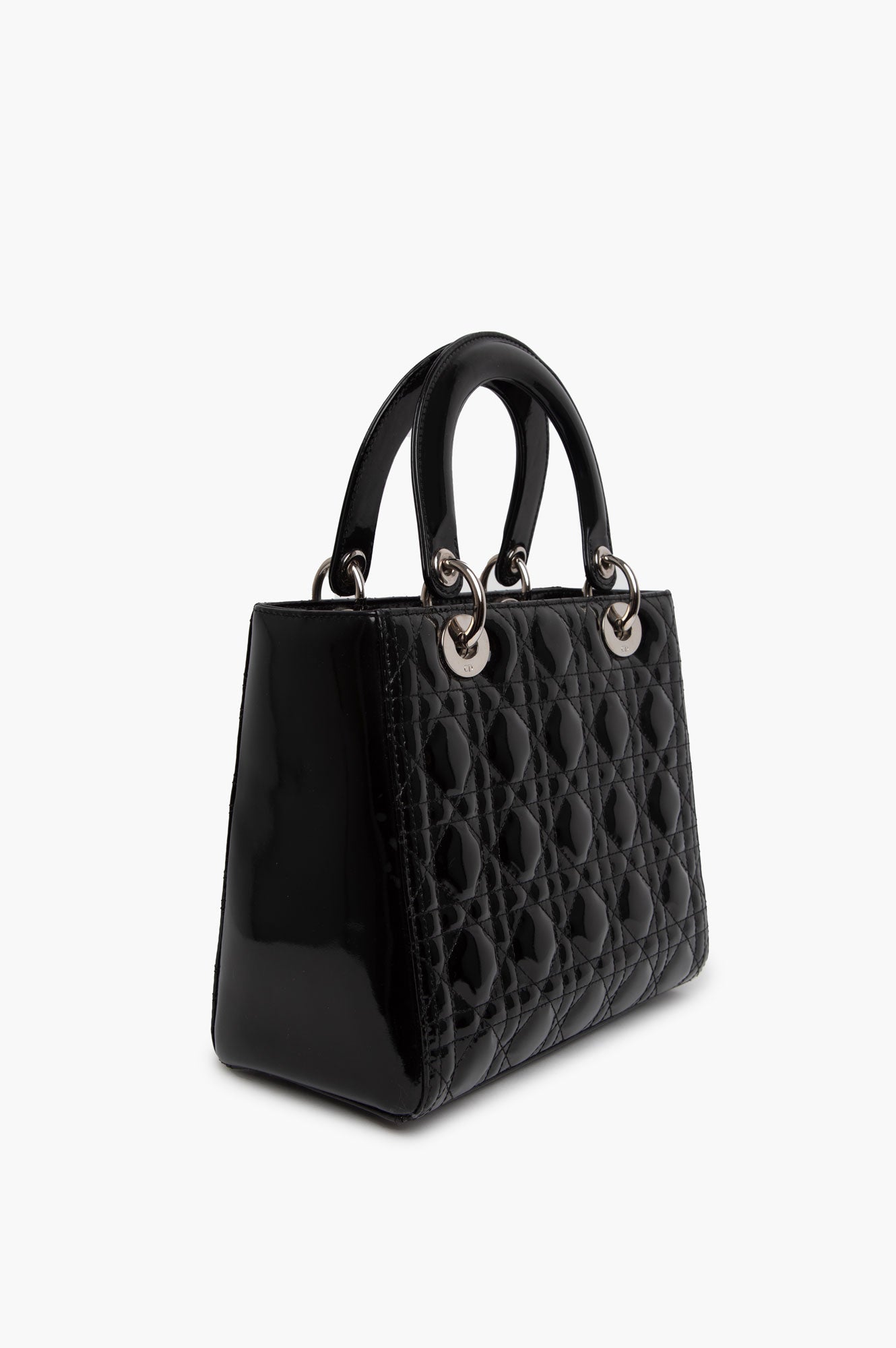 Christian Dior Black Lady Dior Patent Medium Bag