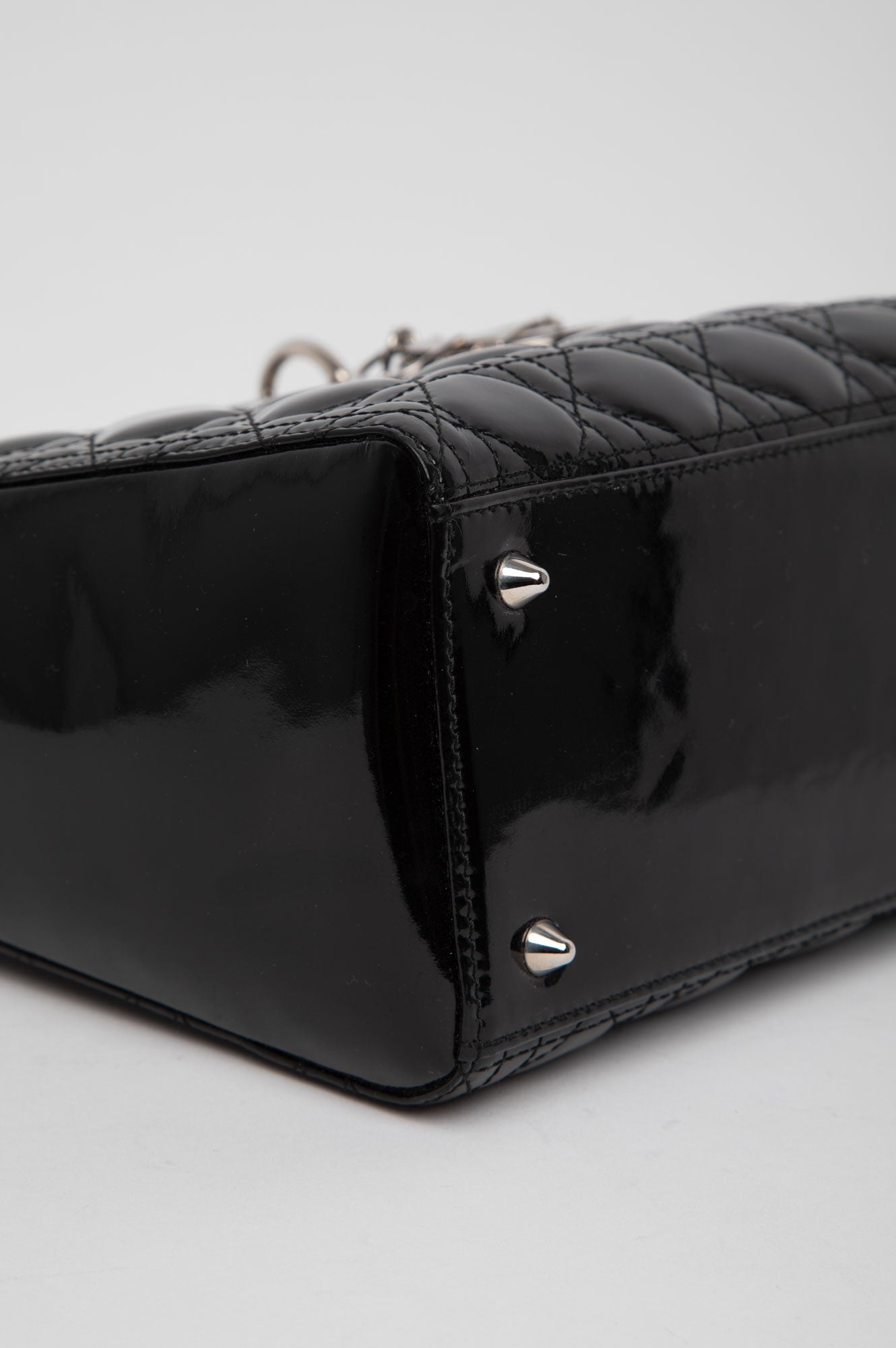 Christian Dior Black Lady Dior Patent Medium Bag