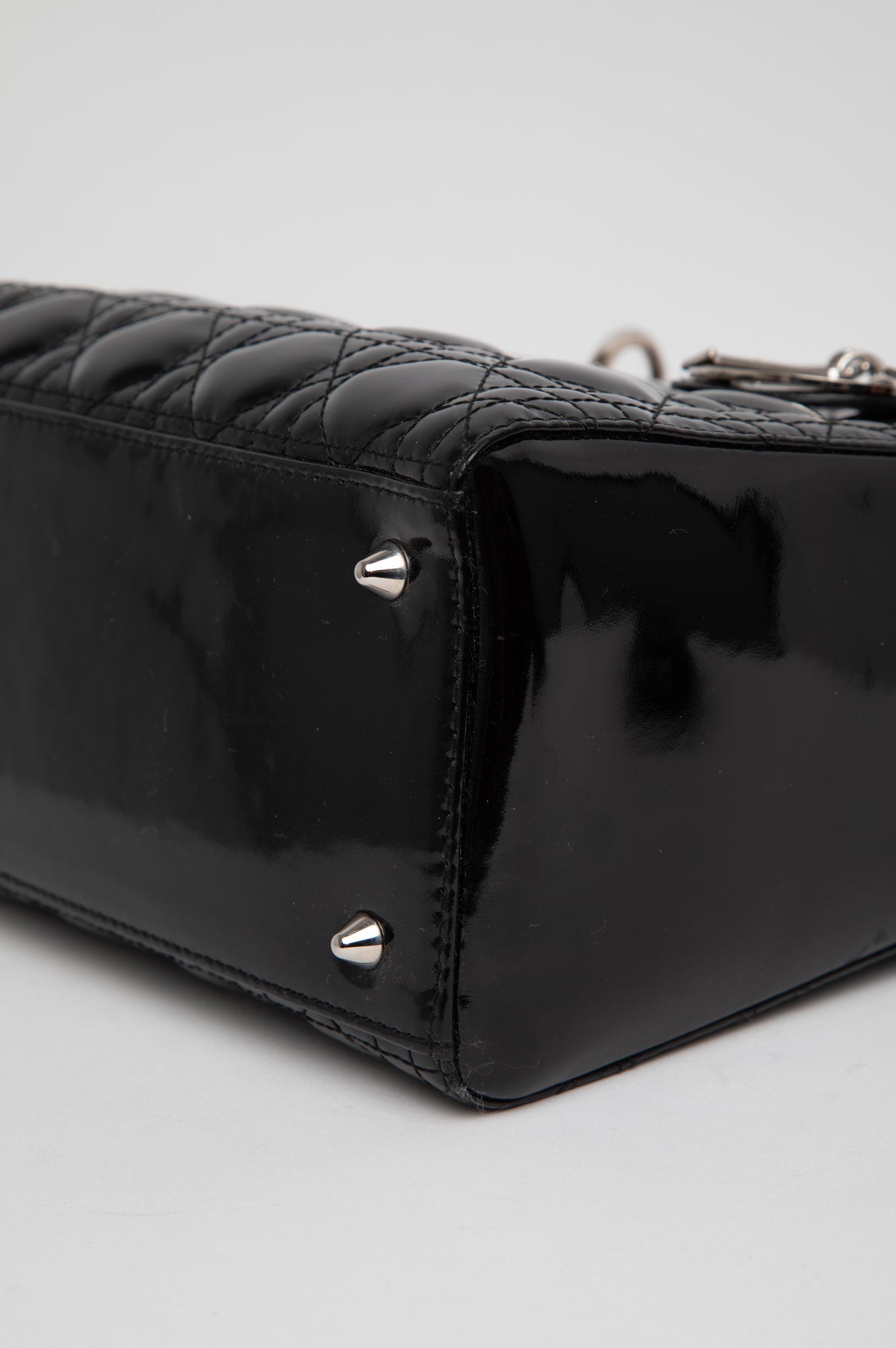 Christian Dior Black Lady Dior Patent Medium Bag