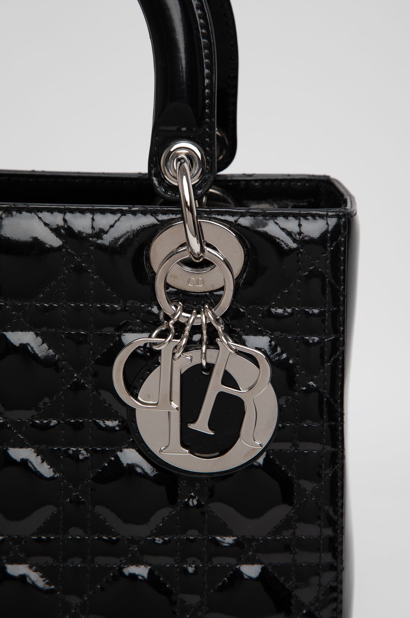 Christian Dior Black Lady Dior Patent Medium Bag