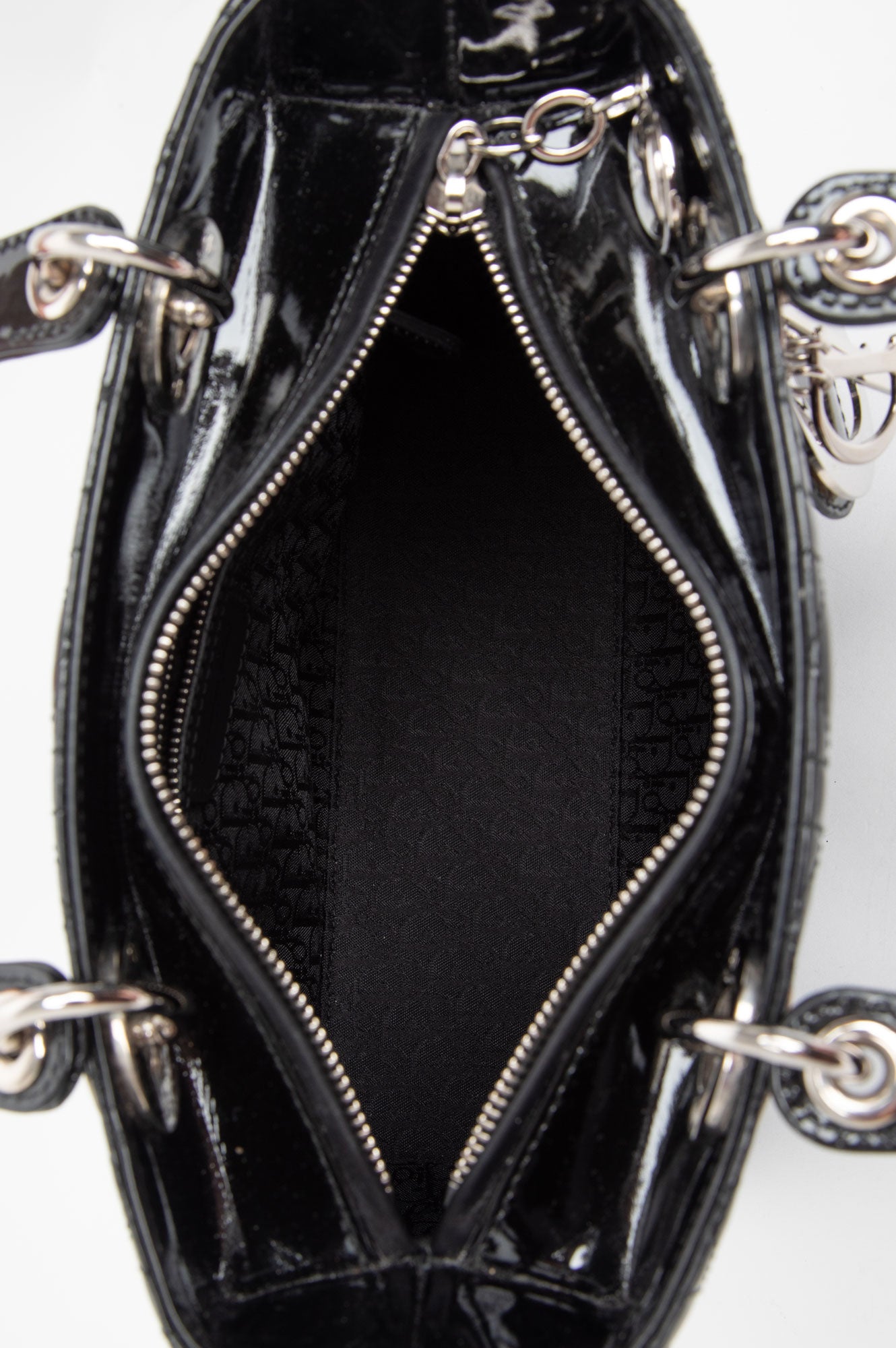 Christian Dior Black Lady Dior Patent Medium Bag